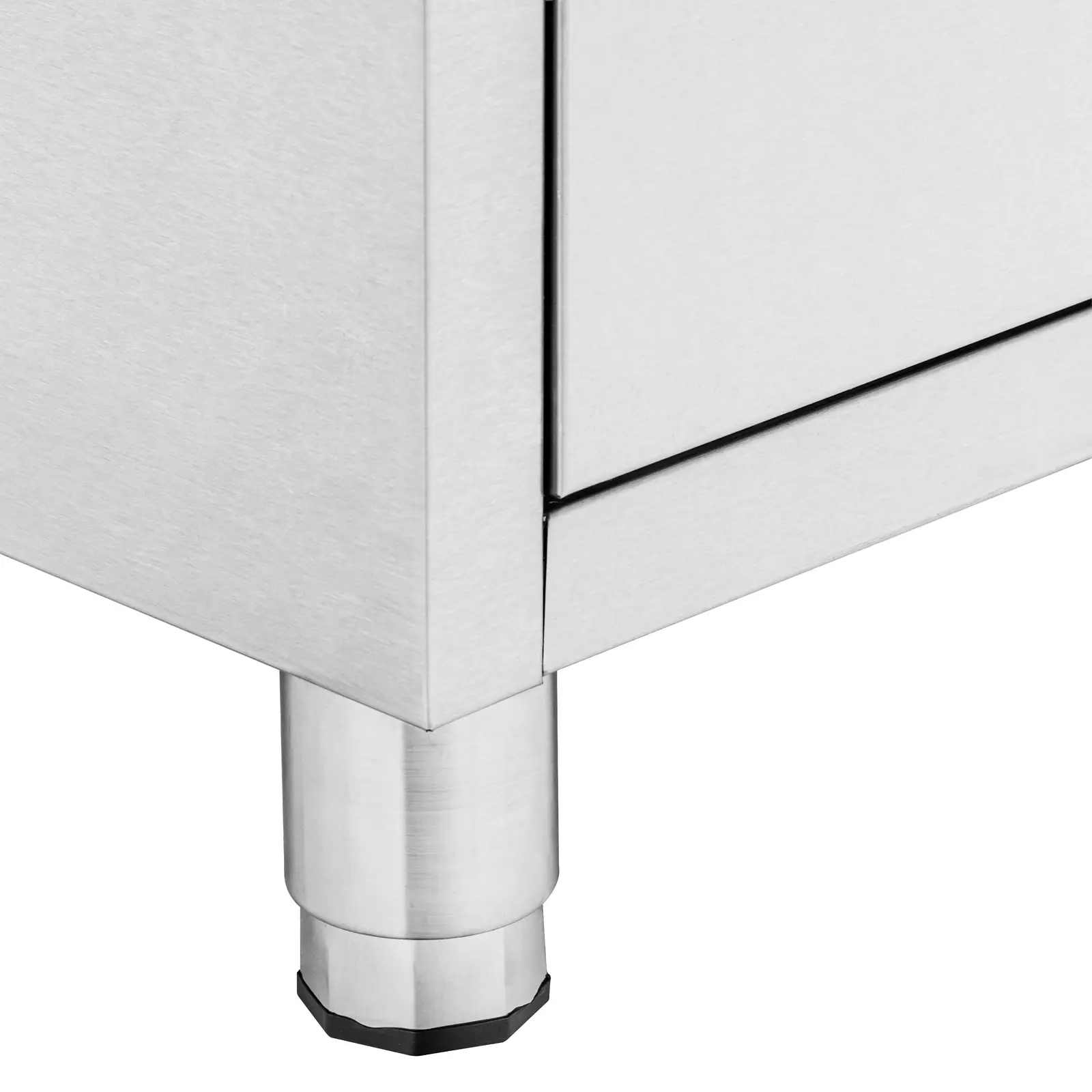 Rozsdamentes acél munkaszekrény - 70 x 50 cm - 185 kg - 7 fiók pizzabálákhoz - Royal Catering (Lábak beállítása [mm]: 20)