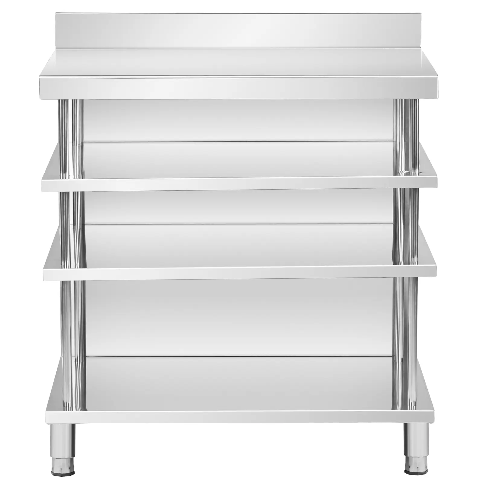 Barmanský stůl - ušlechtilá ocel - 100 x 60 x 105 cm - 4 police - lemování - Royal Catering (Výška krytu proti stříkající vodě: 100 mm)