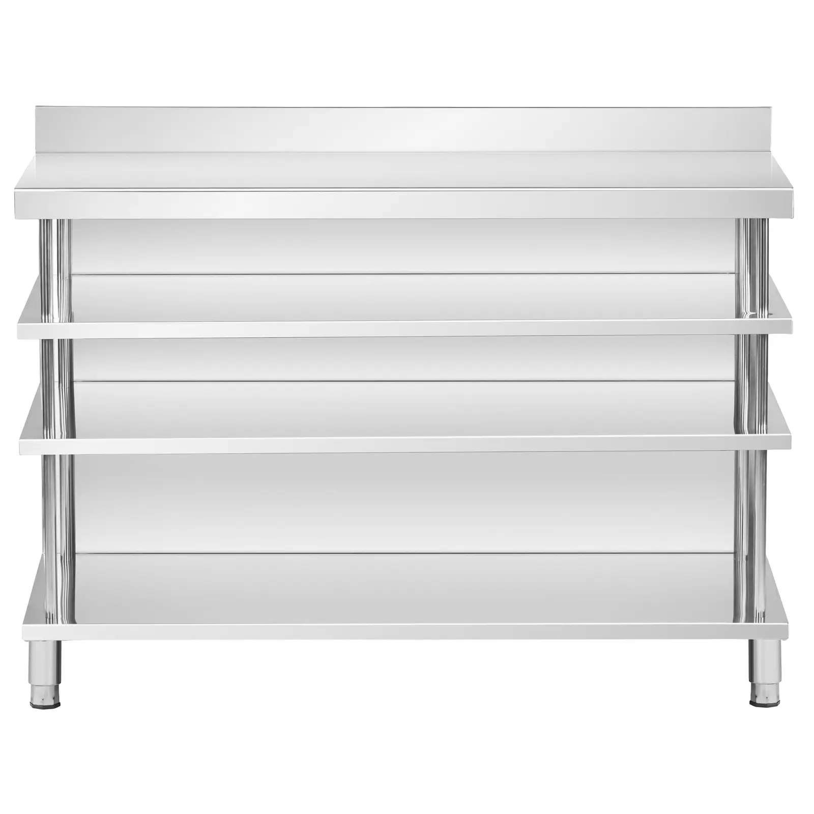 Bárpult- rozsdamentes acél - 100 x 30 x 105 cm - 4 polc - hátlap - Royal Catering (Fröccsenésvédelem magassága: 100 mm)