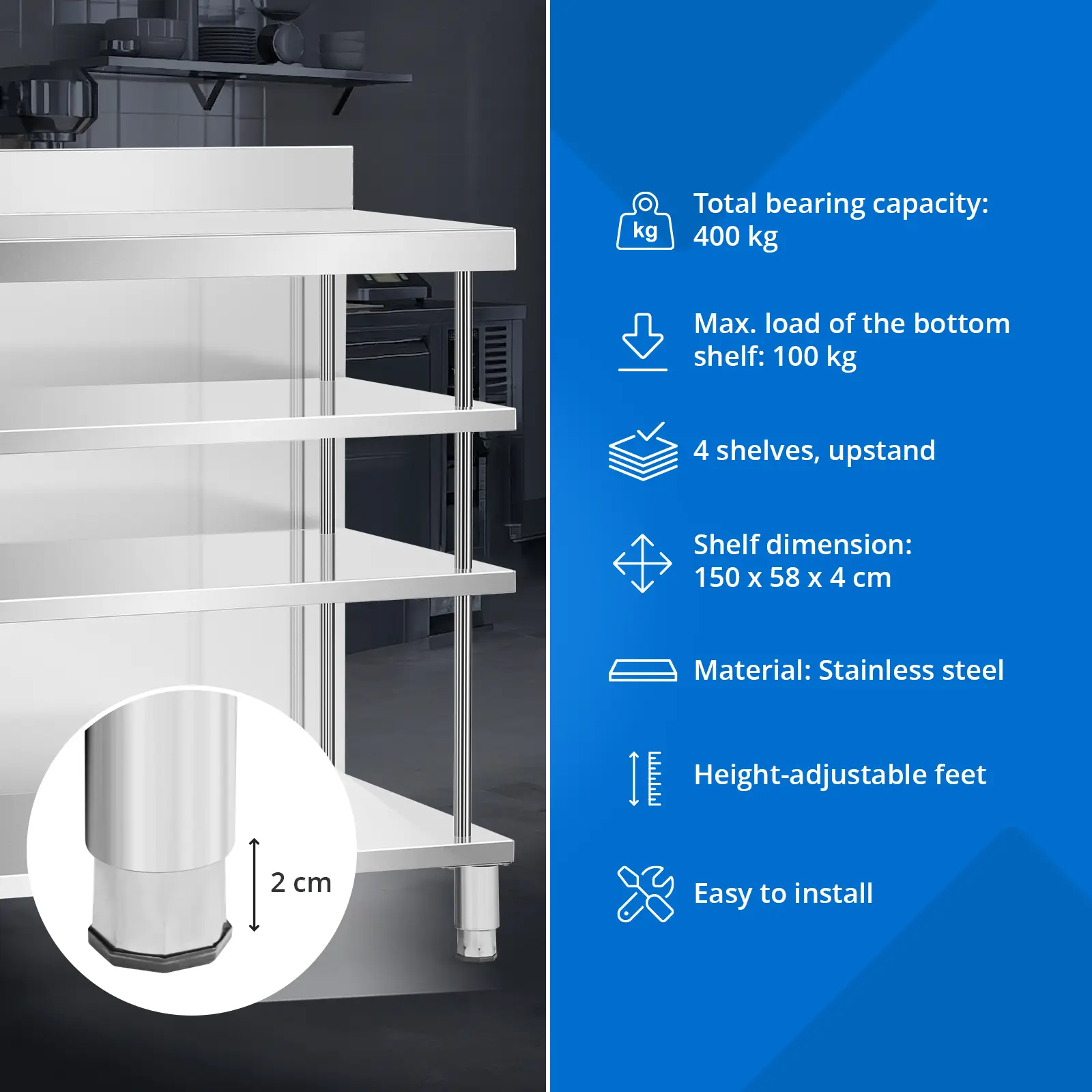Mese de lucru pentru bar - Oțel inoxidabil - 150 x 60 x 115 cm - Royal Catering (Grosimea blatului: 60 mm)