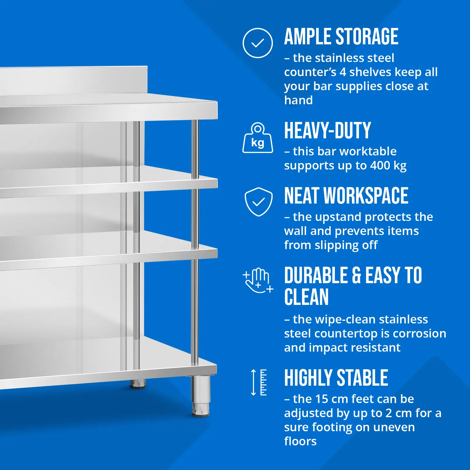 Mese de lucru pentru bar - Oțel inoxidabil - 150 x 60 x 115 cm - Royal Catering (Sarcina maximă: 450 kg)