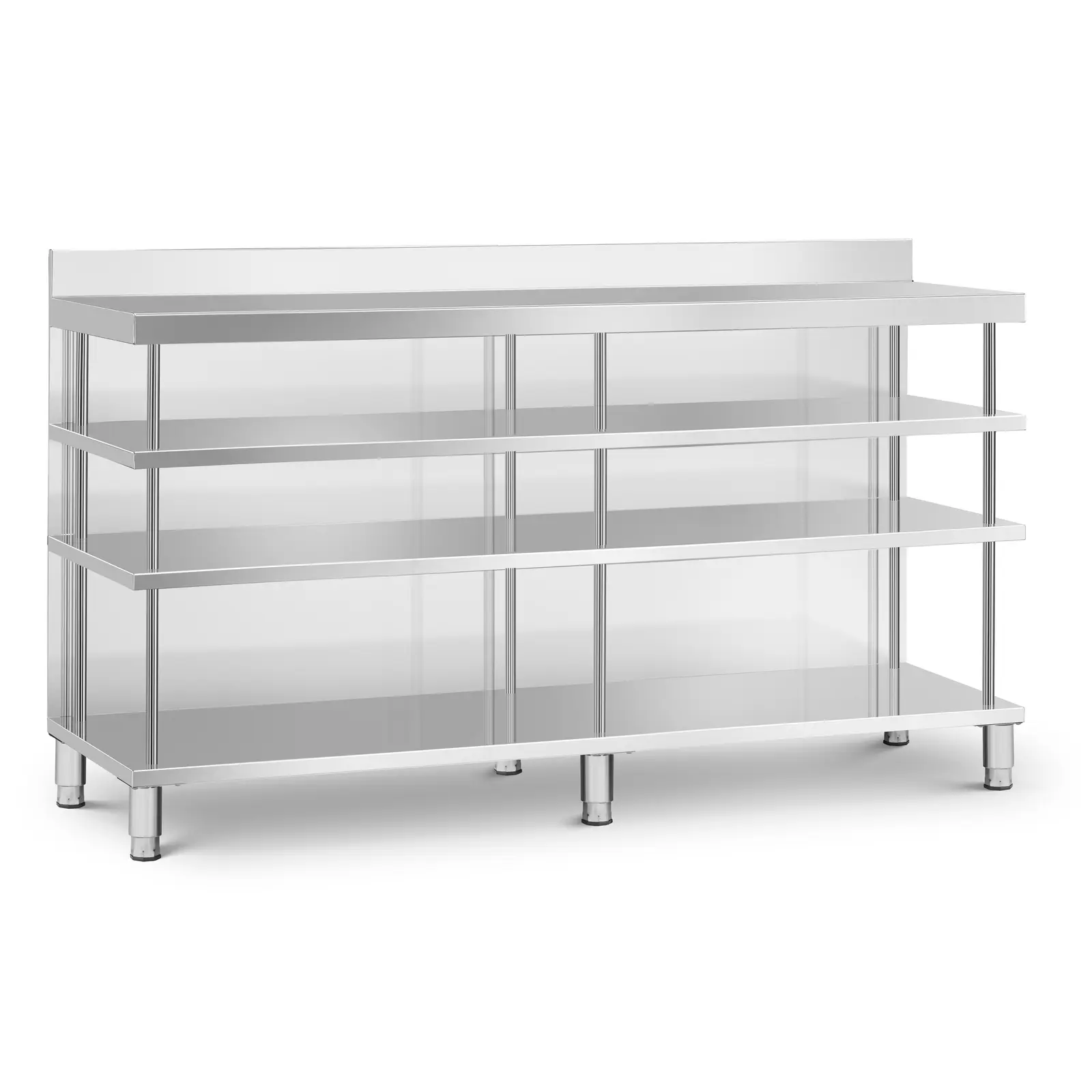 Bárpult - rozsdamentes acél - 200 x 60 x 105 cm - 4 polc - hátlap - Royal Catering - Kép a termékről