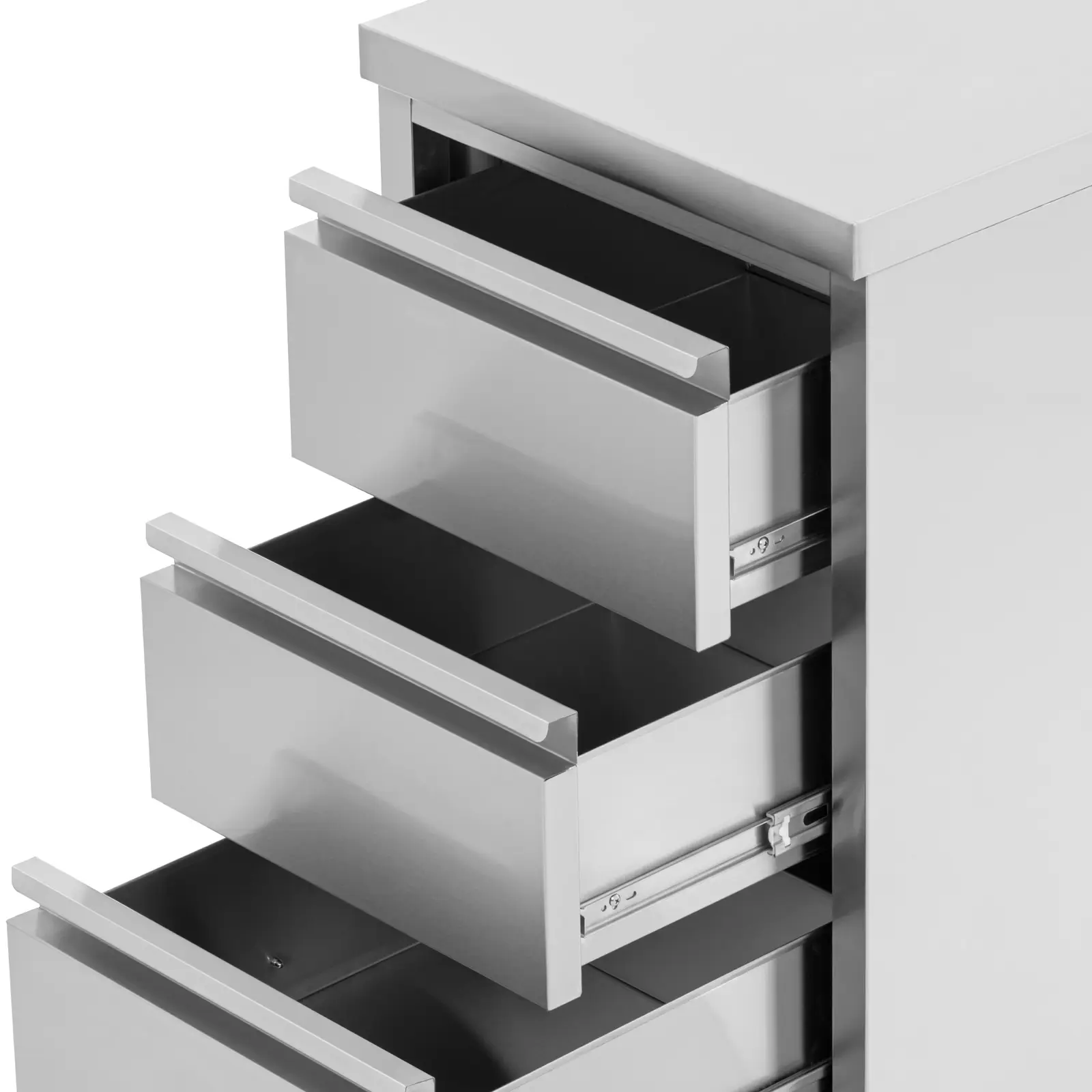  Nerezová kuchyňská skříňka s pracovní deskou - 50 x 60 cm - 186 kg - 3 zásuvky - s lemem - Royal Catering (Barva: Stříbrná metalíza)