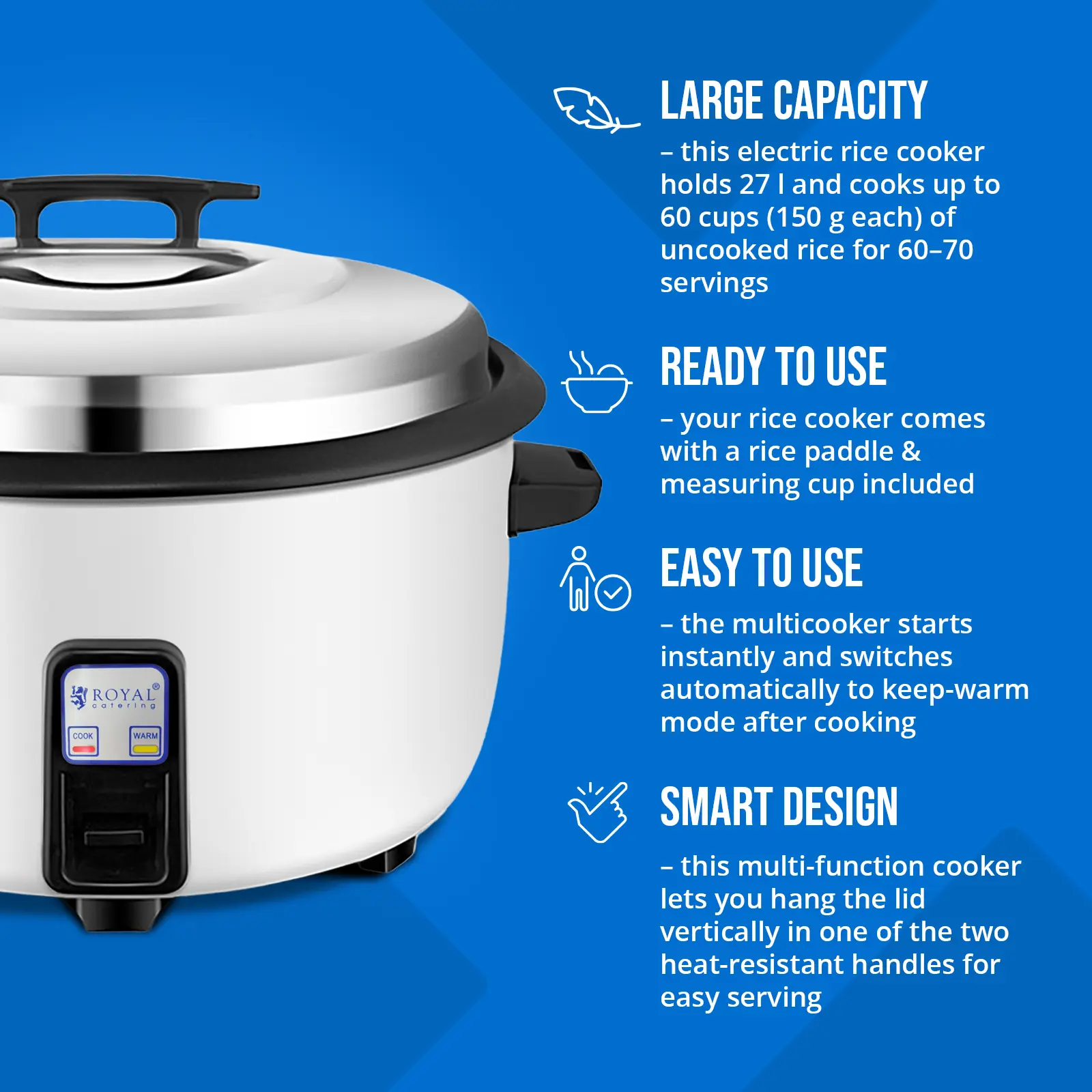 Cuiseur à riz - 27 l - 3600 W (Hauteur du récipient: 190 mm)