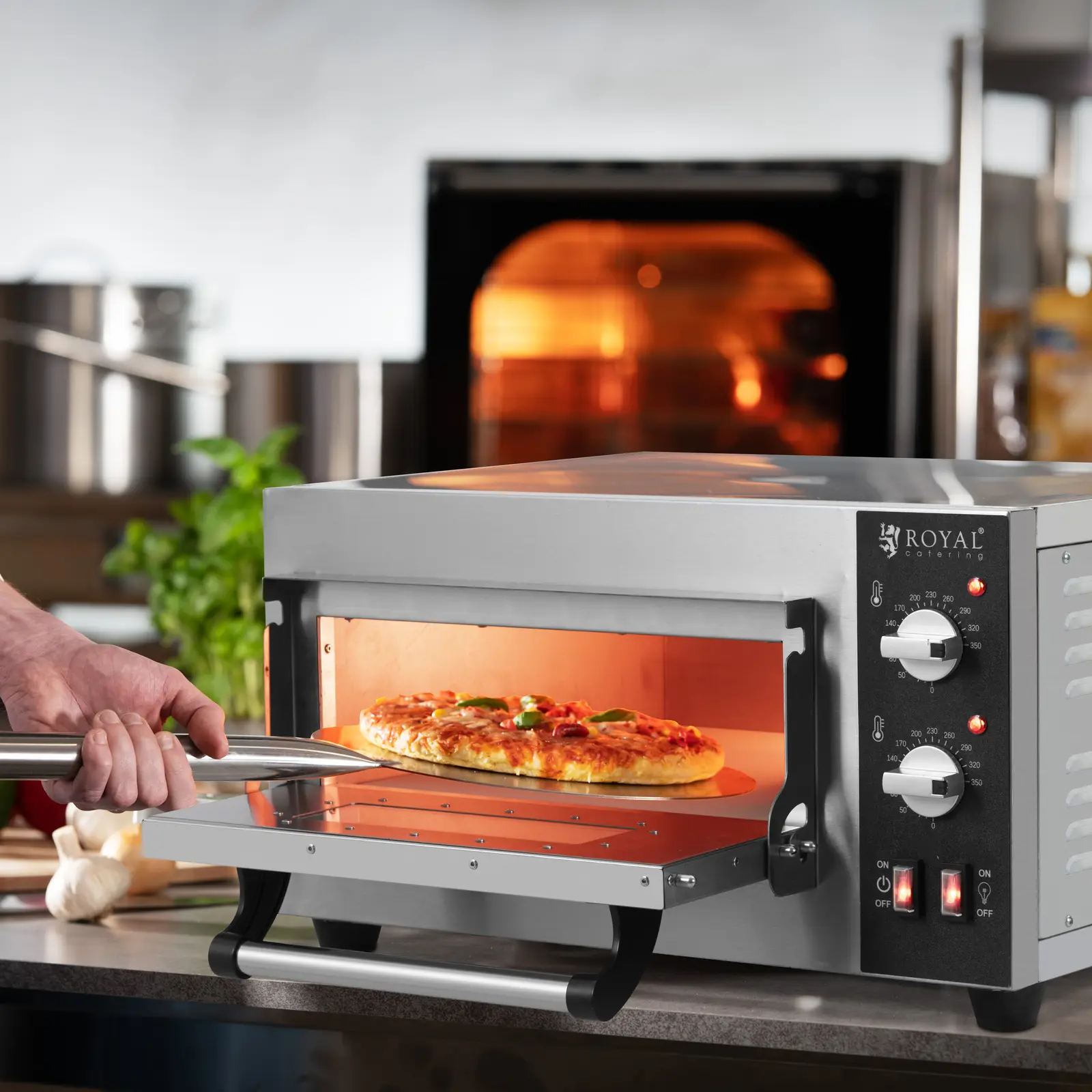 Elektrická pec na pizzu - 1 x 35 cm - 1 komora - 2 000 W - šamot - Royal Catering (Komín: Ne)