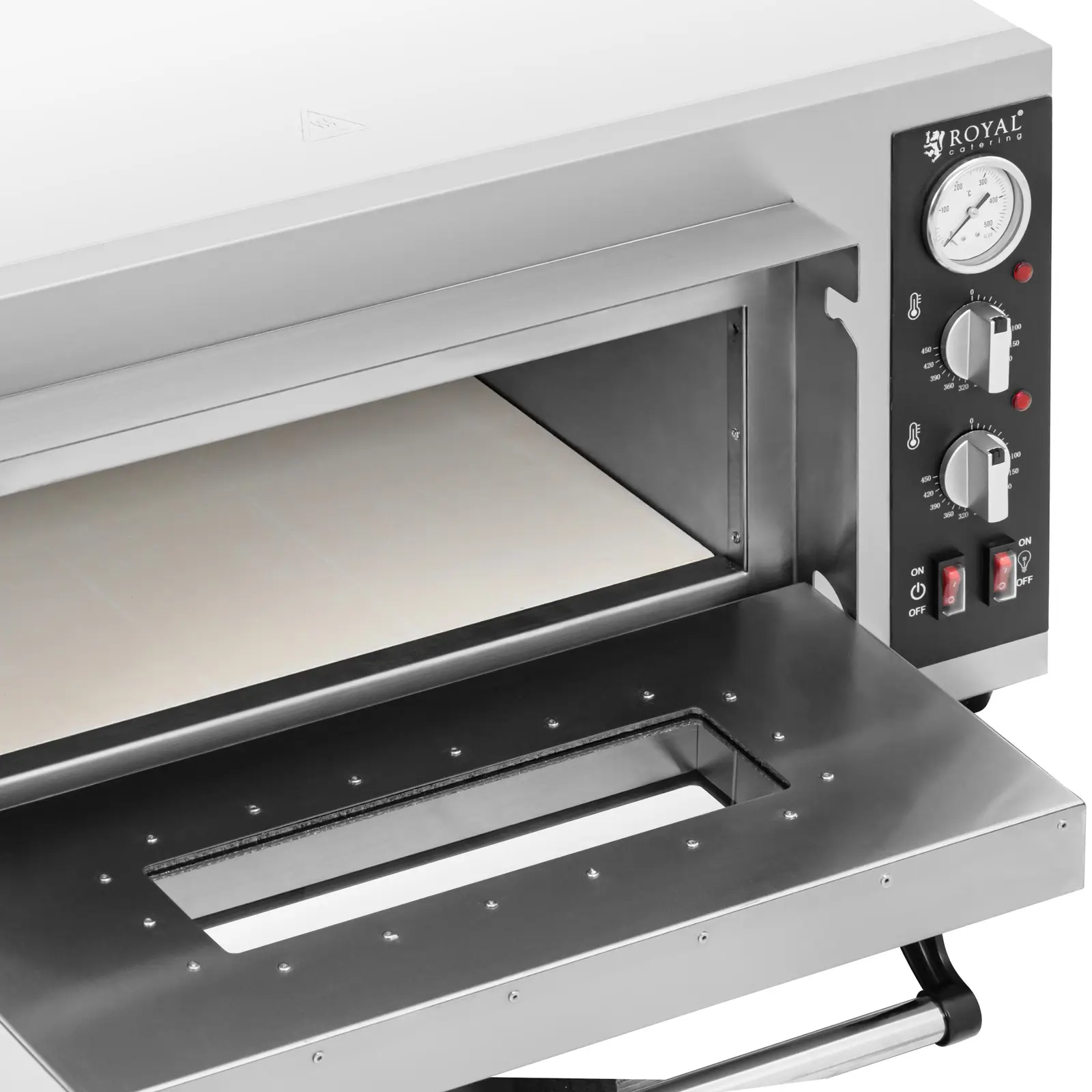 Elektrická pec na pizzu - 4 x 25 cm - 1 komora - 4 200 W - šamot - Royal Catering (Šamot: Ano)