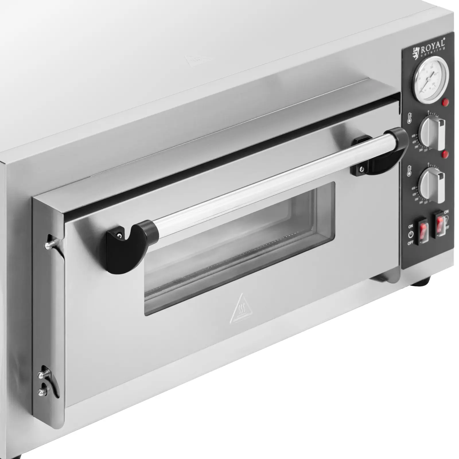 Elektrická pec na pizzu - 4 x 25 cm - 1 komora - 4 200 W - šamot - Royal Catering (Skleněné okno: Ano)
