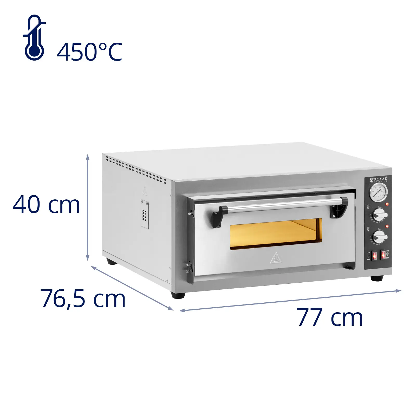 Piec do pizzy elektryczny - 4 x 25 cm - jednokomorowy - 4200 W - kamień szamotowy - Royal Catering