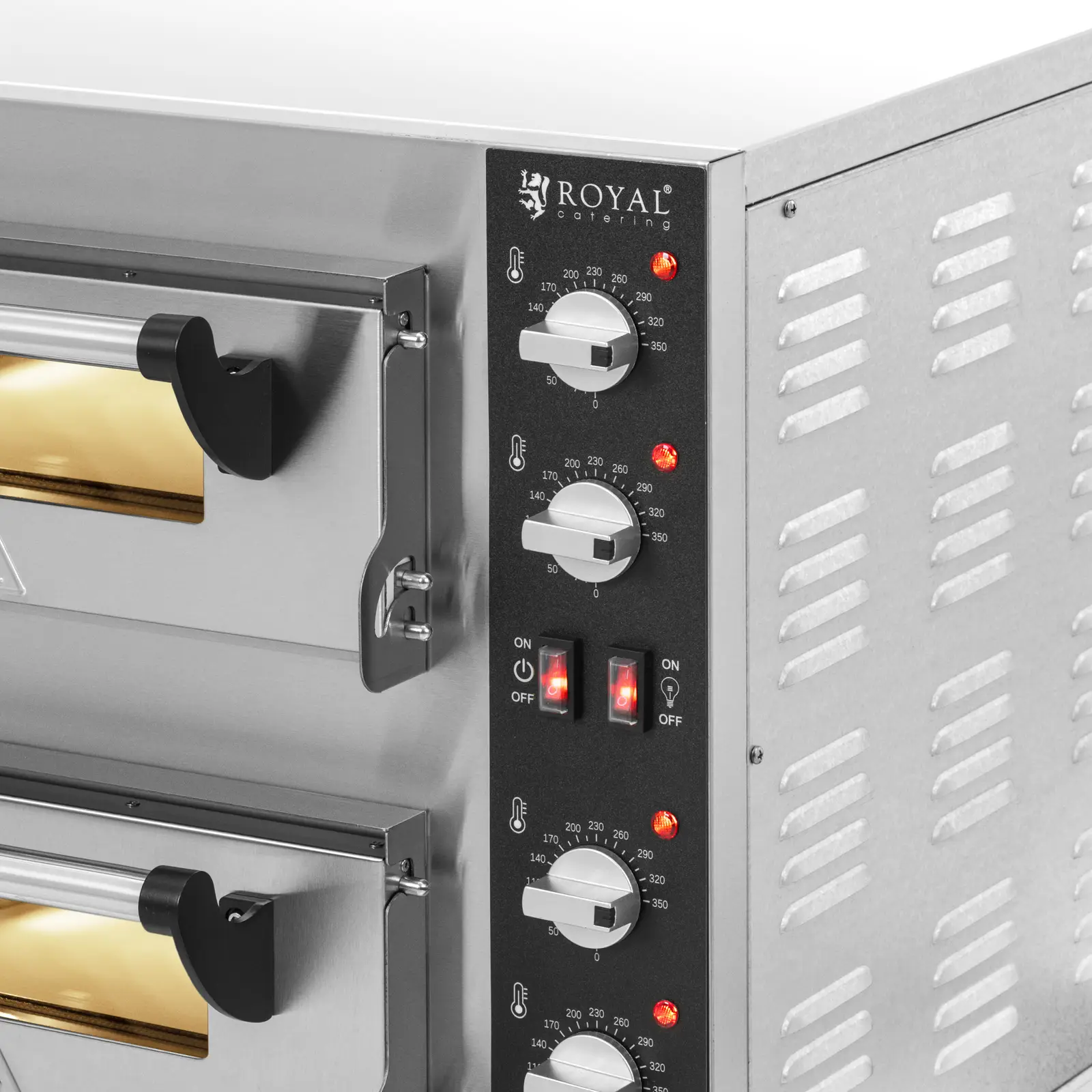 Elektrická pec na pizzu - 1+1 x 35 cm - 2 komory - 4 000 W - šamot - Royal Catering (Časovač: Ne)