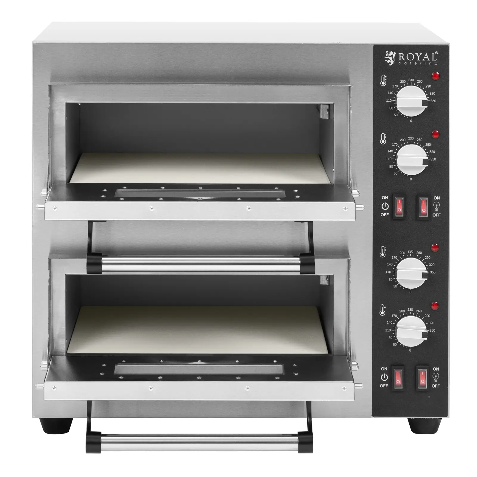 Forno para pizzas elétrico - 1 +1 x 35 cm - câmara dupla - 4000 W - pedra chamotte - Royal Catering