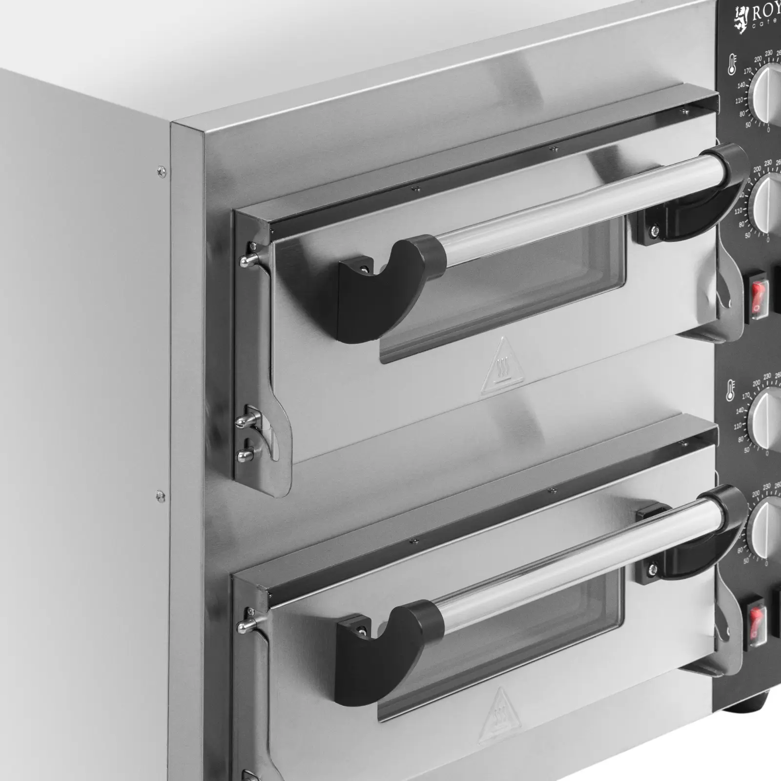 Elektrická pec na pizzu - 1+1 x 35 cm - 2 komory - 4 000 W - šamot - Royal Catering (Skleněné okno: Ano)