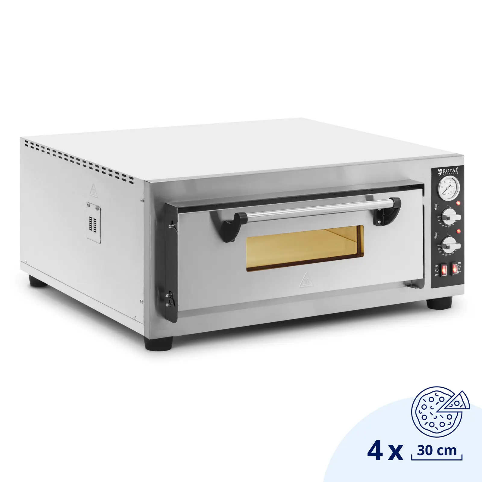 Piec do pizzy elektryczny - 4 x 30 cm - jednokomorowy - 4200 W - kamień szamotowy - Royal Catering