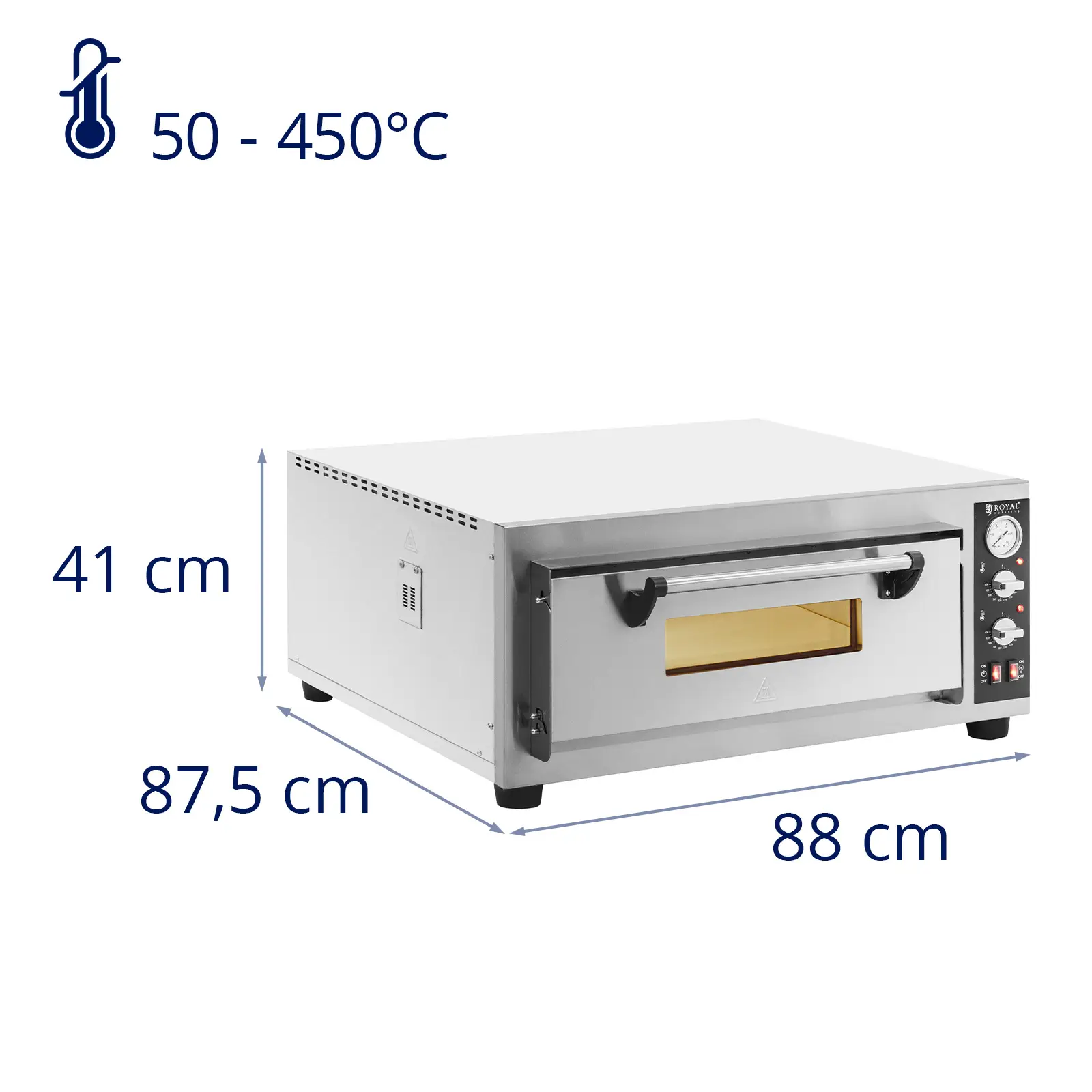 Four à pizza électrique - 4 x 30 cm - 1 cavité - 4 200 W - Chamotte - Royal Catering (Longueur câble: 200 cm)