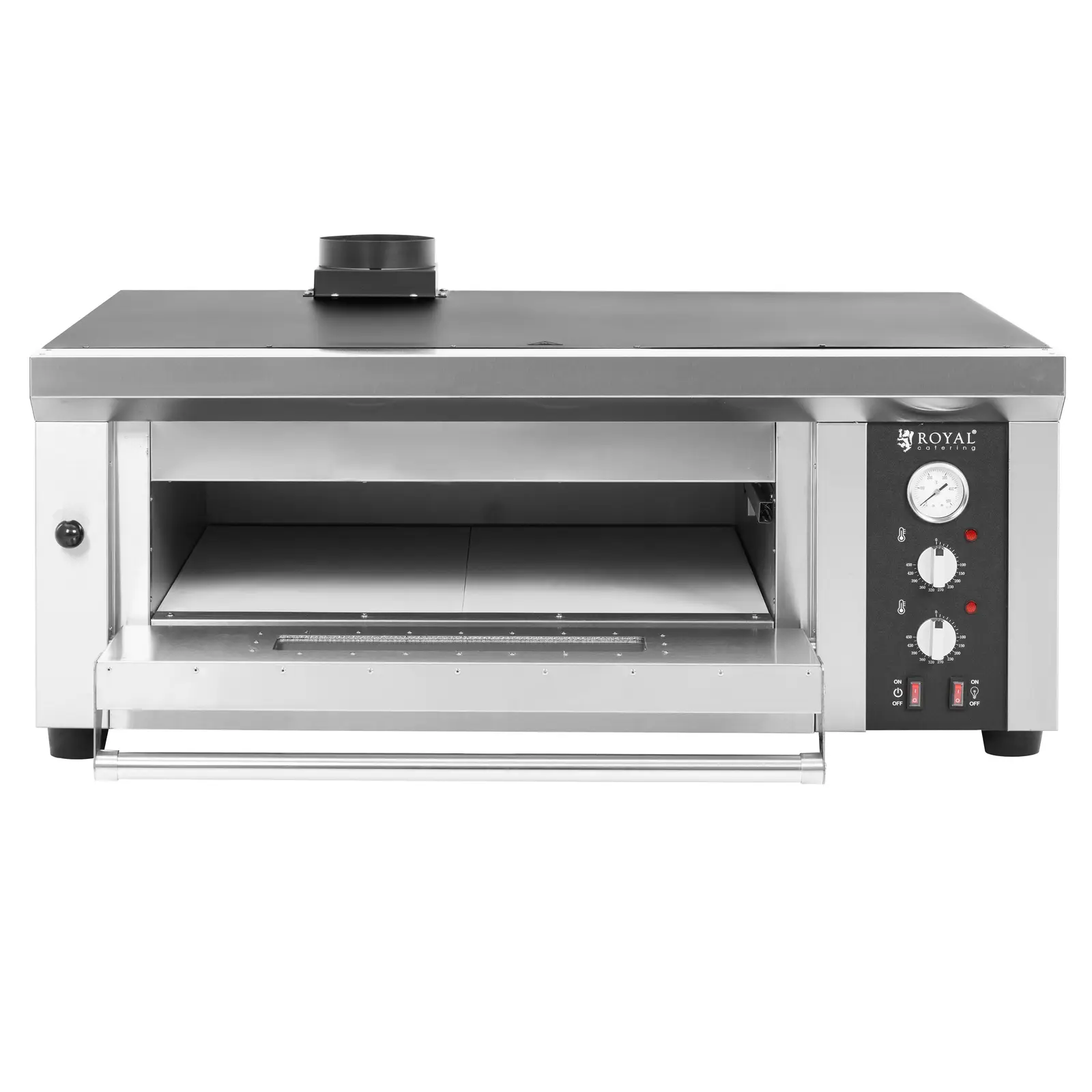 Elektrická pec na pizzu - 4 x 33 cm - 1 komora - 4200 W - šamot - Royal Catering (Skleněné okno: Ano)