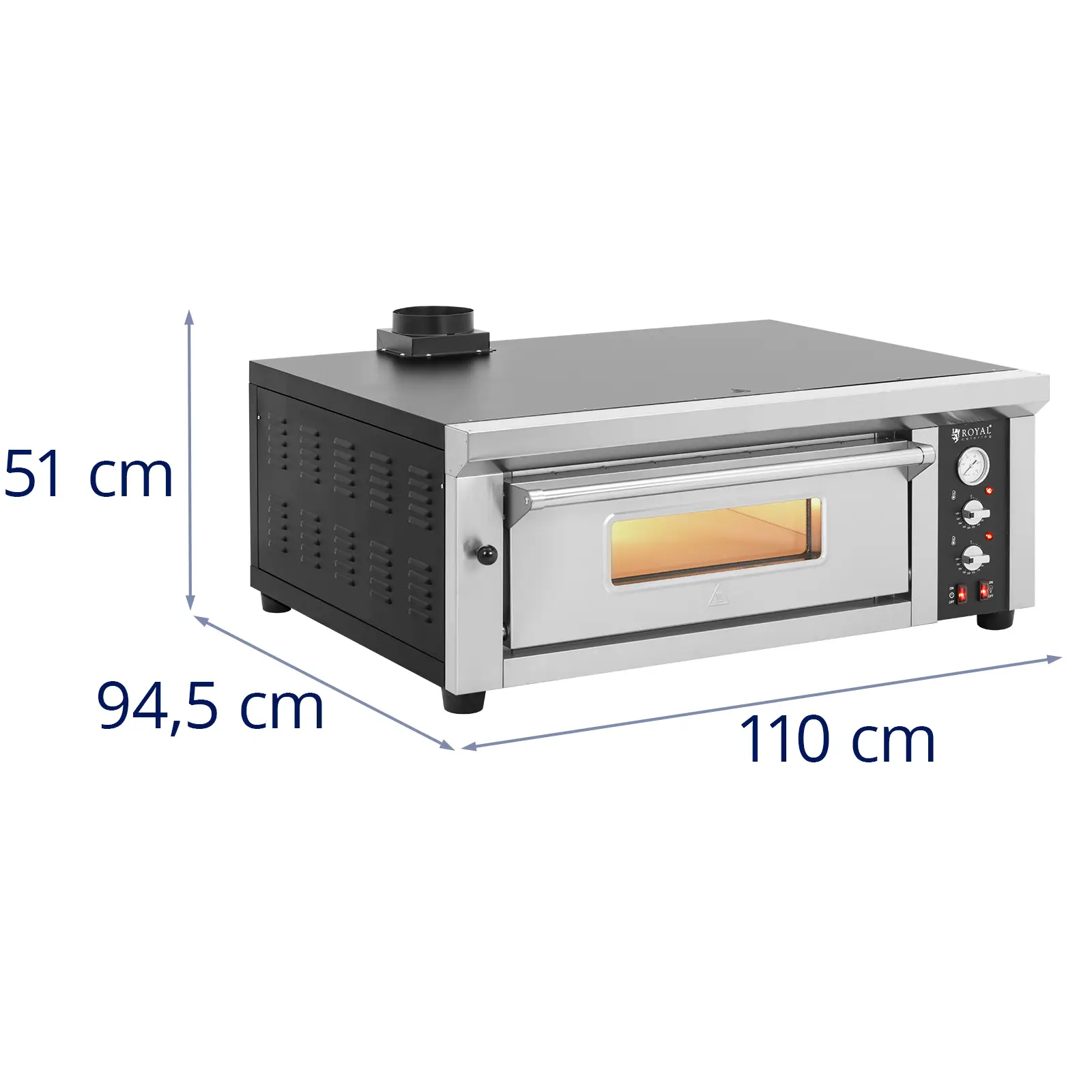 Piec do pizzy elektryczny - 4 x 33 cm - jednokomorowy - 4200 W - kamień szamotowy - Royal Catering