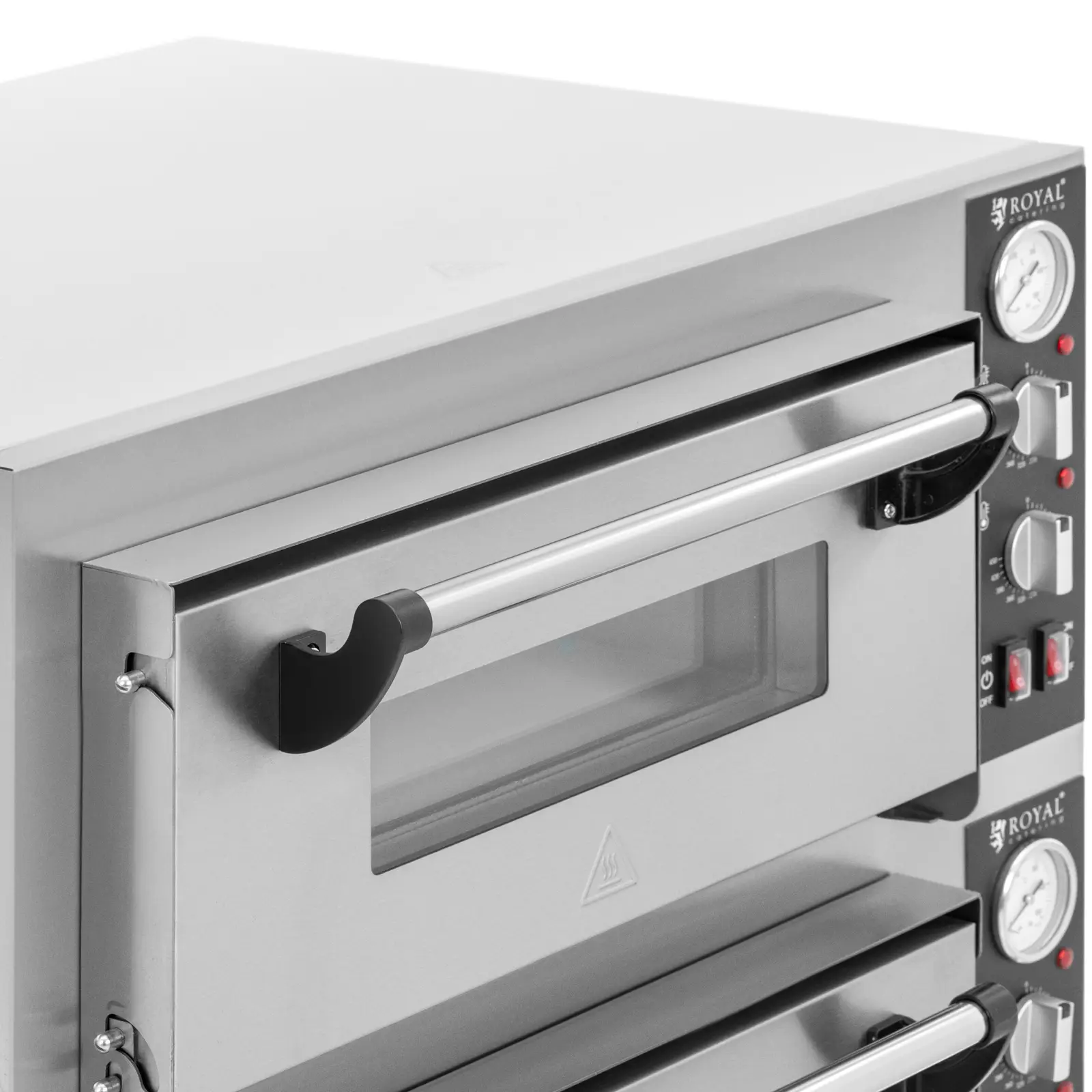 Four à pizza électrique - 4+4 x 25 cm - 2 cavités - 8 400 W - 400 V- Chamotte - Royal Catering (Commande: Manuelle)