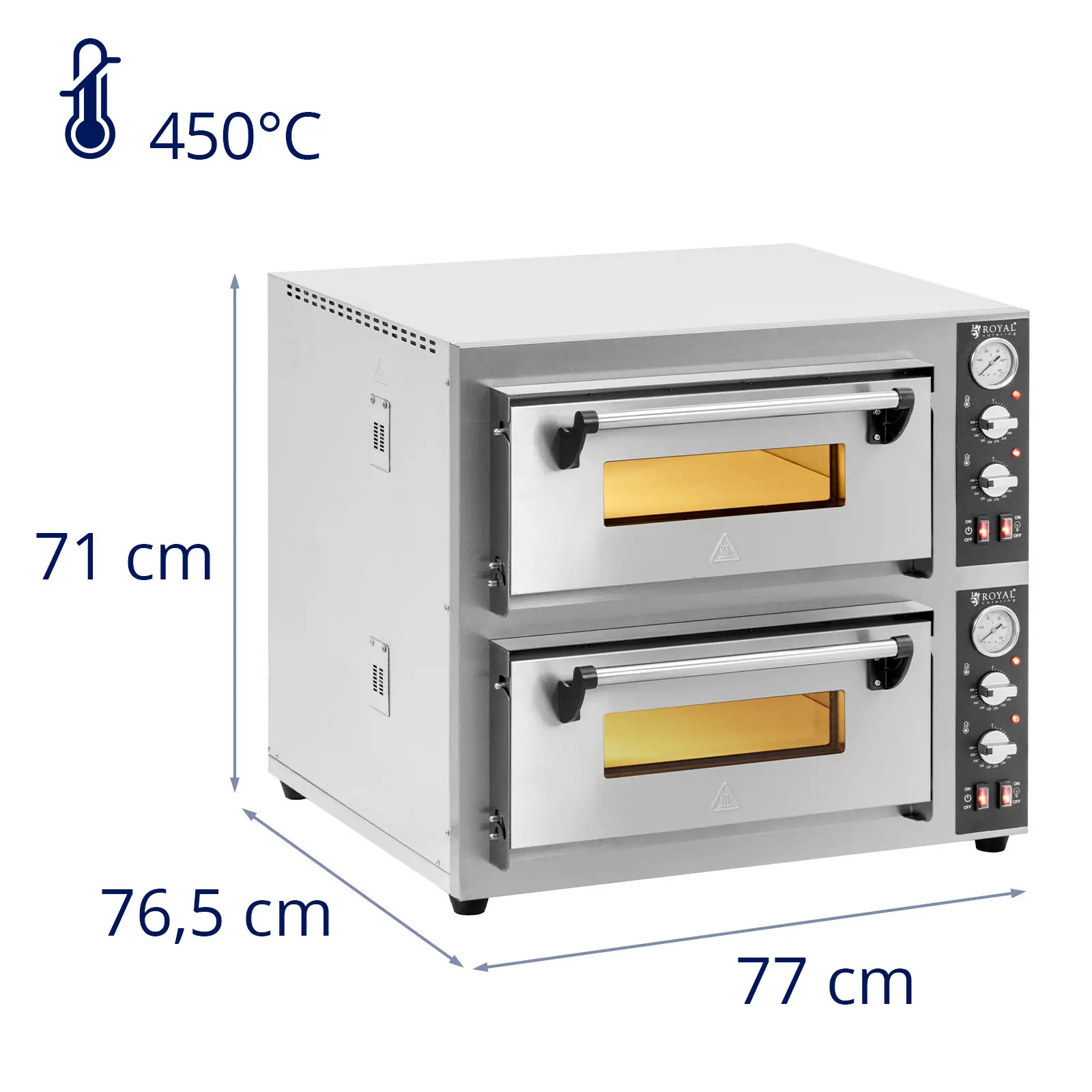 Four à pizza électrique - 4+4 x 25 cm - 2 cavités - 8 400 W - 400 V- Chamotte - Royal Catering (Longueur câble: 200 m)