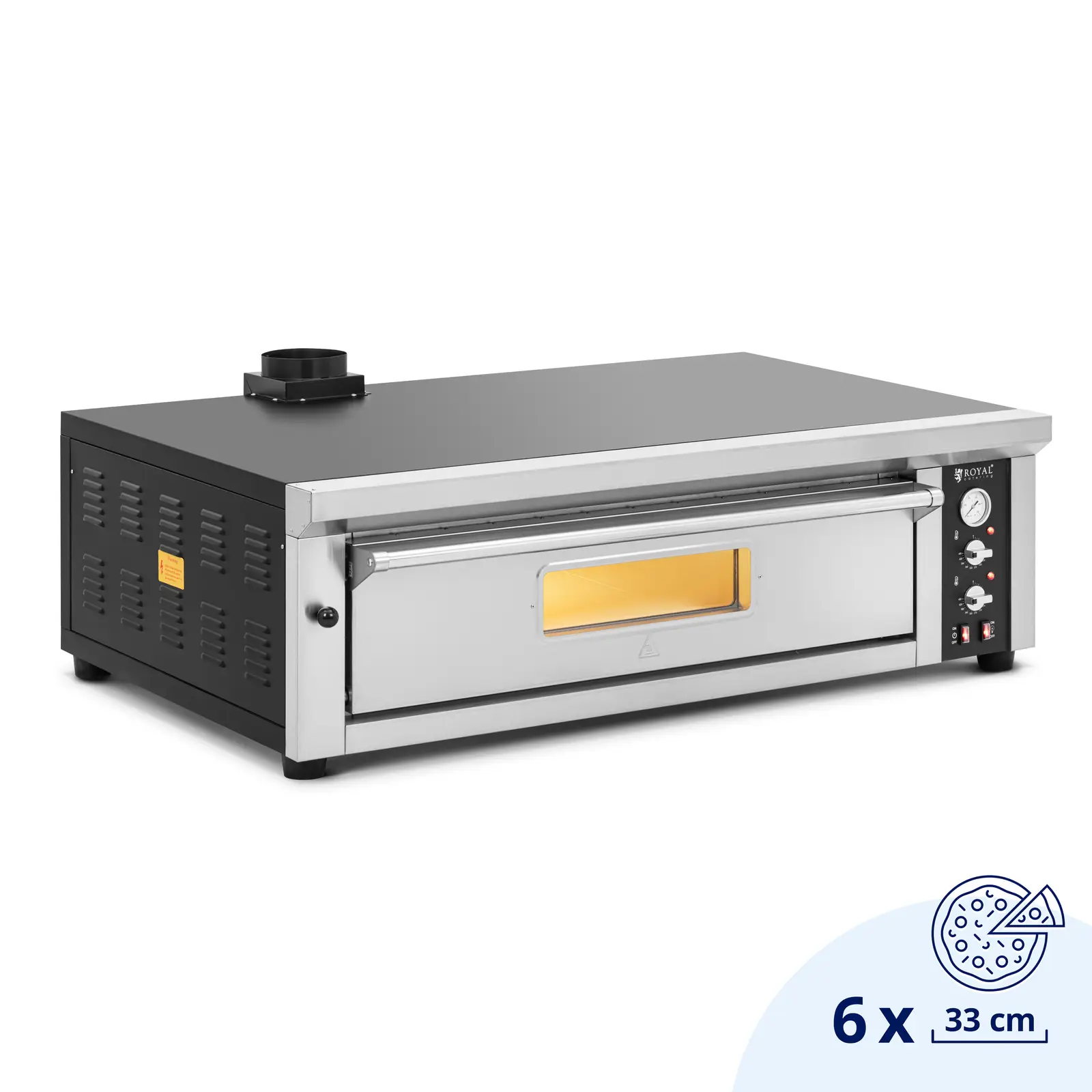 Piec do pizzy elektryczny - 6 x 33 cm - jednokomorowy - 6600 W - 400 V - kamień szamotowy - Royal Catering