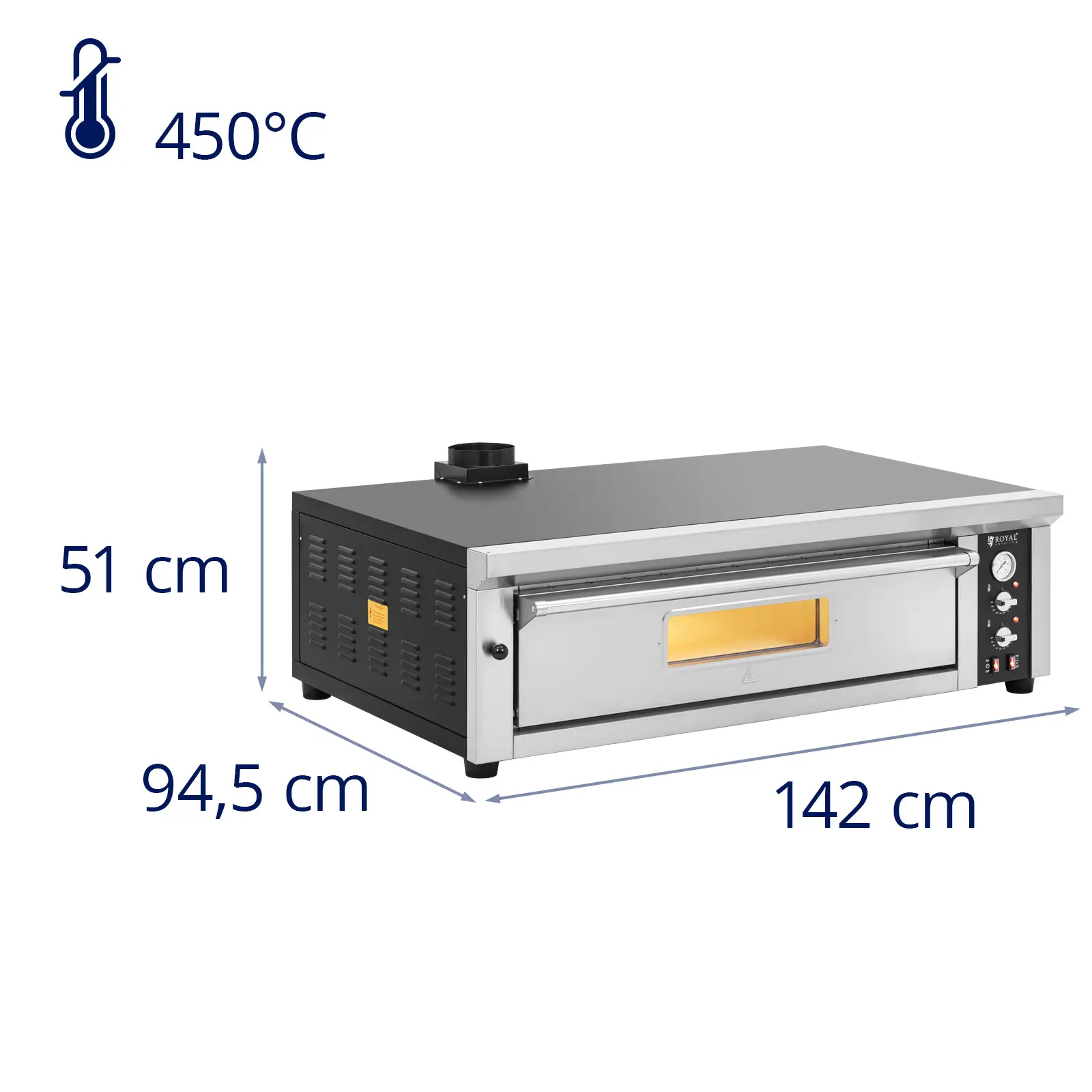 Piec do pizzy elektryczny - 6 x 33 cm - jednokomorowy - 6600 W - 400 V - kamień szamotowy - Royal Catering