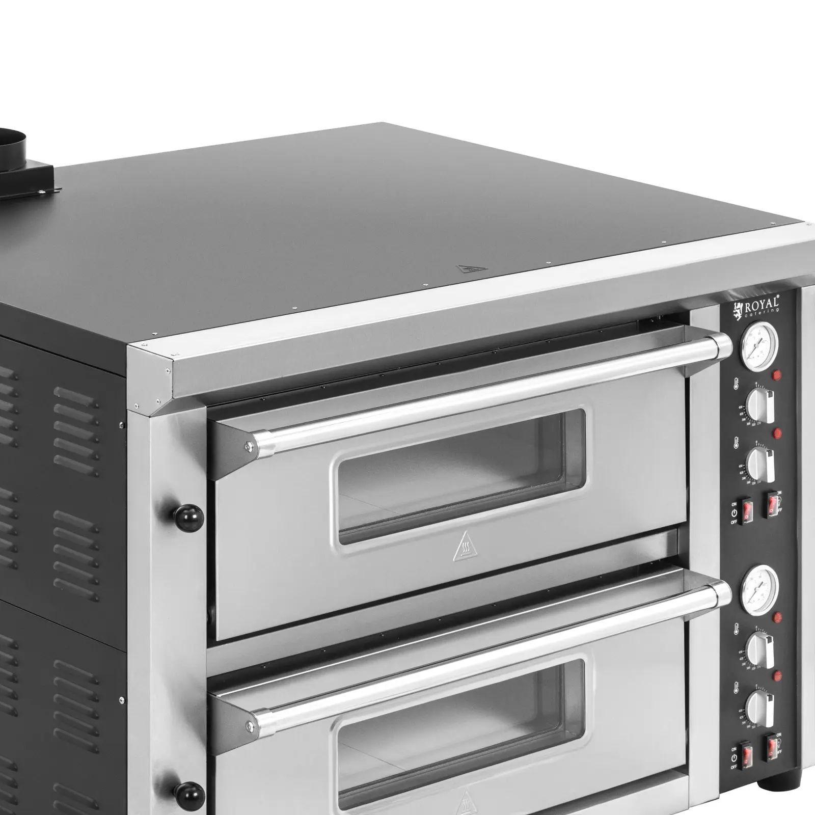 Elektrická pec na pizzu - 4+4 x 33 cm - 2 komory - 8 400 W - 400 V - šamot - Royal Catering (Doba nahřívání: 70 m)
