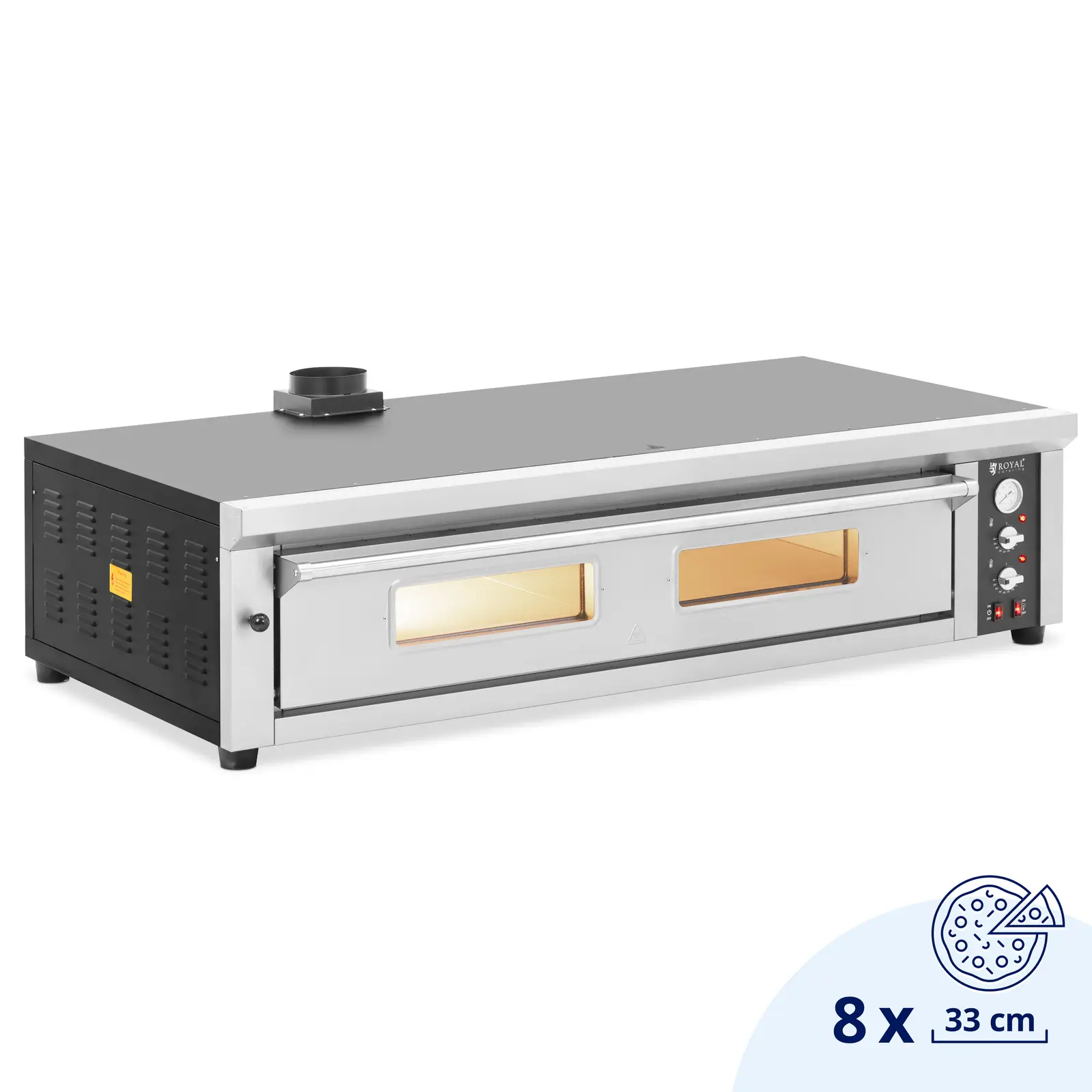 Piec do pizzy elektryczny - 8 x 33 cm - jednokomorowy - 8400 W - 400 V - kamień szamotowy - Royal Catering