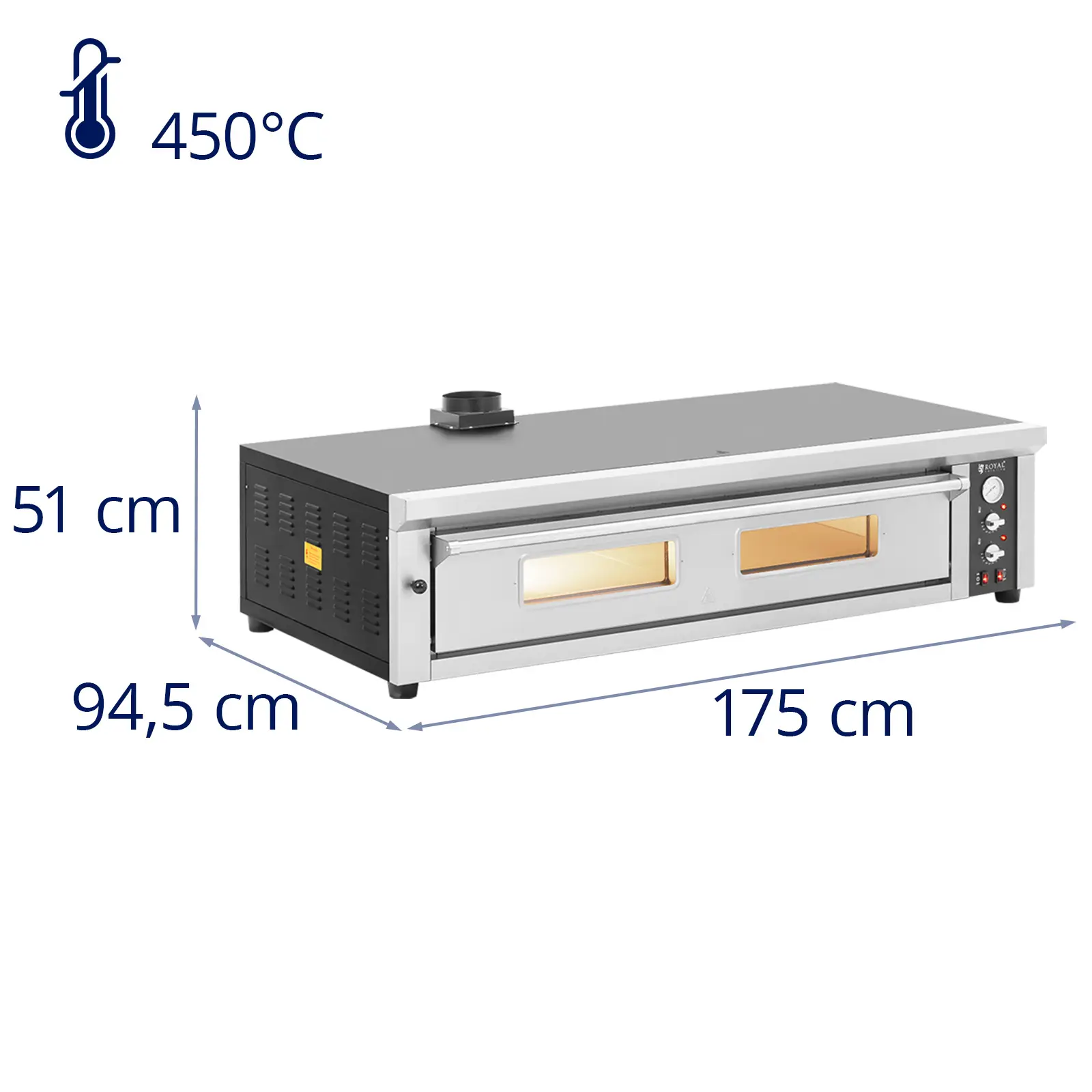 Elektrická pec na pizzu - 8 x 33 cm - 1 komora - 8400 W - 400 V - šamot - Royal Catering (Doba nahřívání: 70 m)