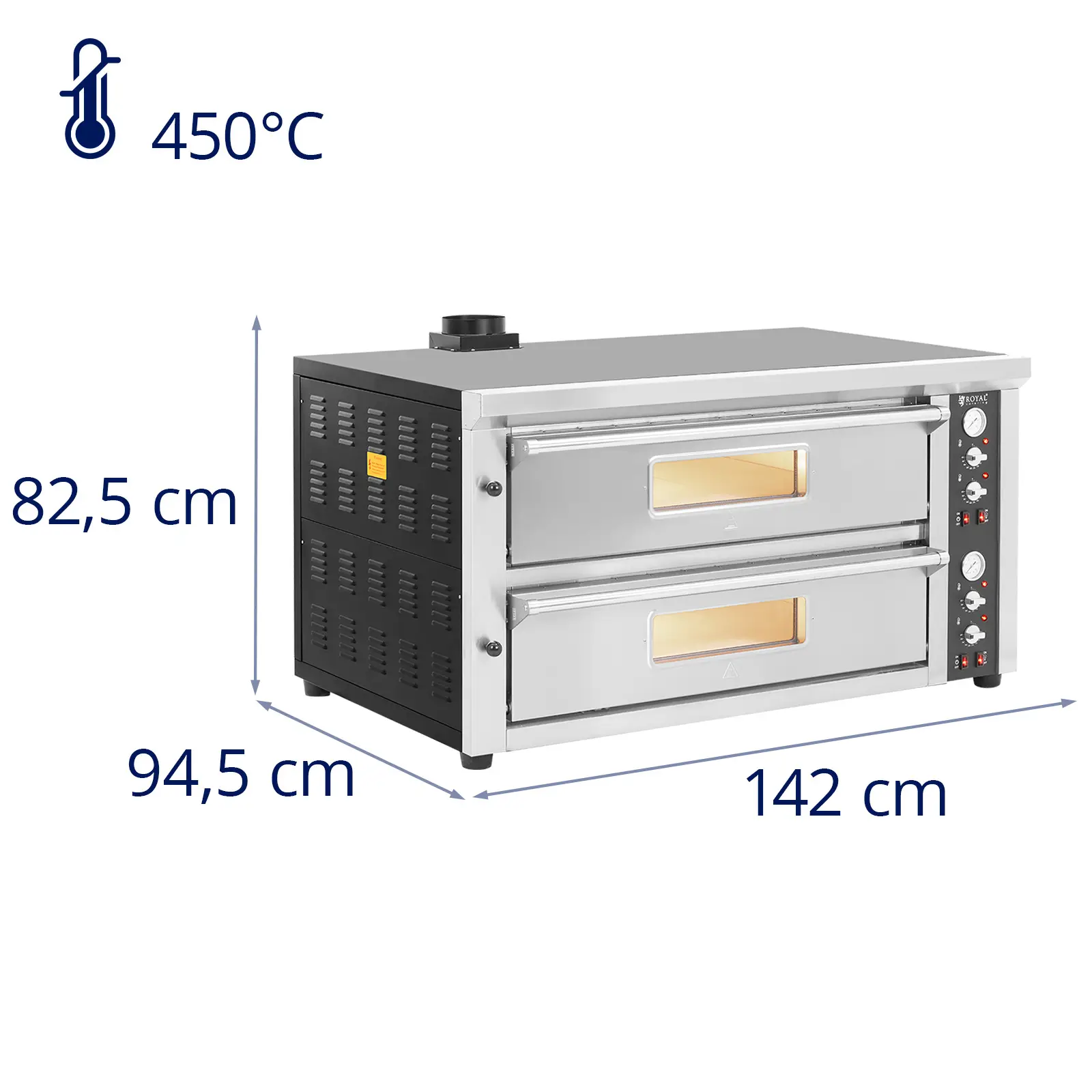 Piec do pizzy elektryczny - 6 + 6 x 33 cm - dwukomorowy - 13200 W - 400 V - kamień szamotowy - Royal Catering