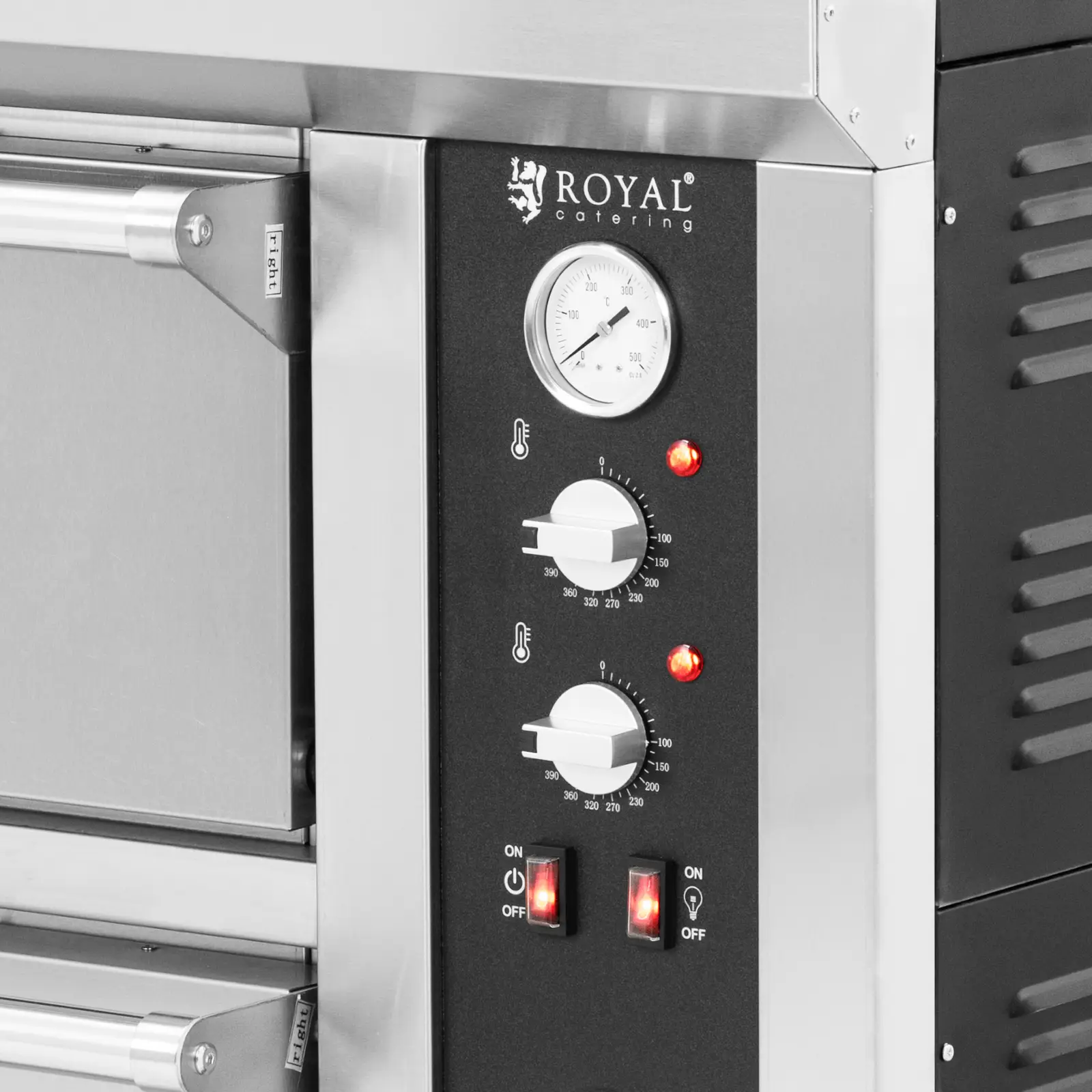 Elektrická pec na pizzu - 8+8 x 33 cm - 2 komory - 16 800 W - 400 V - šamot - Royal Catering (Komín: Ano)