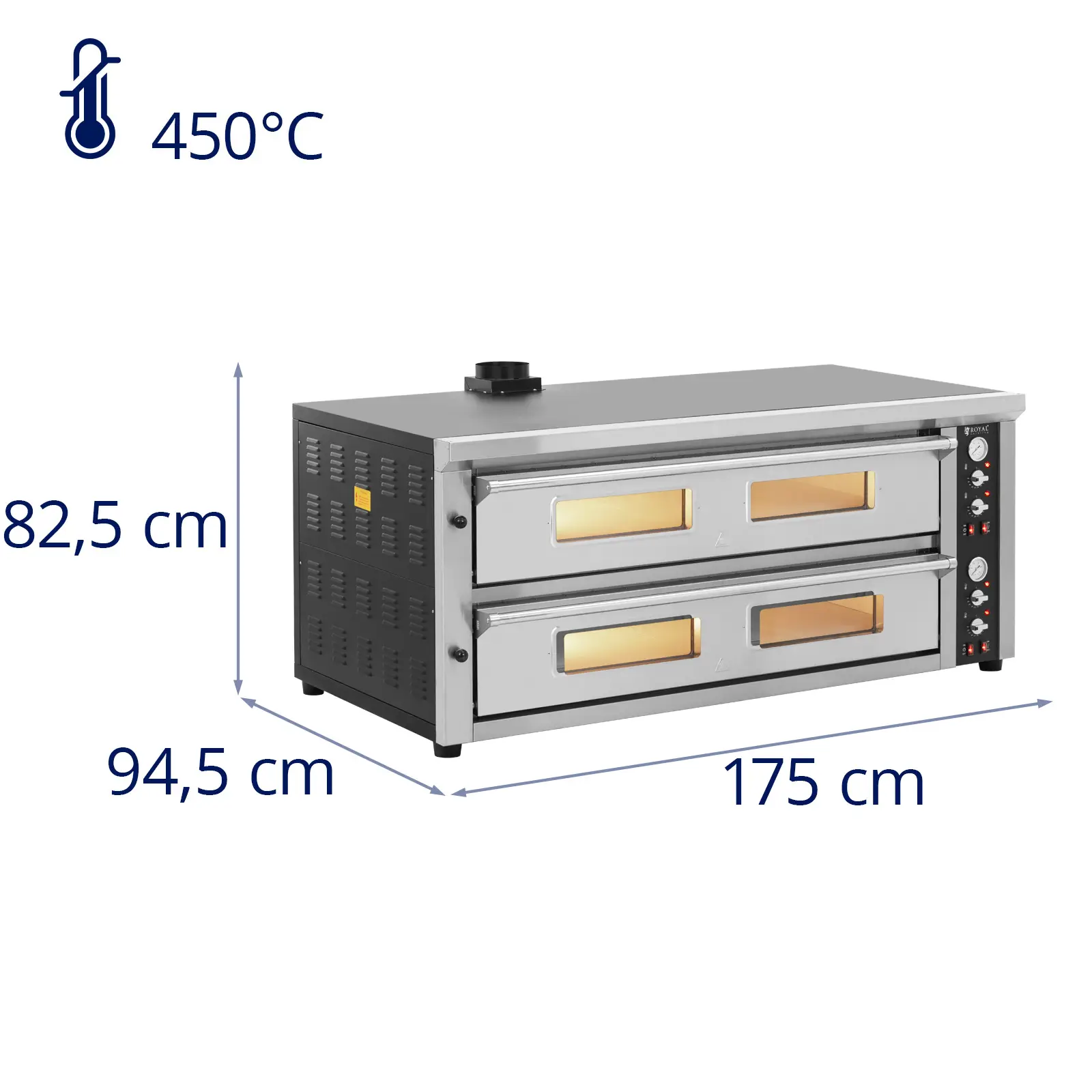 Piec do pizzy elektryczny - 8 + 8 x 33 cm - dwukomorowy - 16800 W - 400 V - kamień szamotowy - Royal Catering