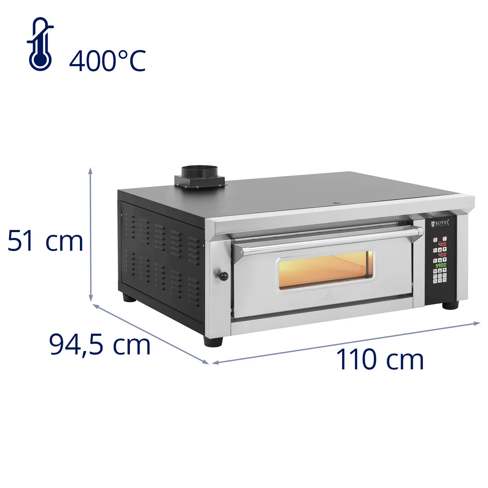 Elektrická pec na pizzu - 4 x 33 cm - 1 komora - 4200 W - digitální - šamot - Royal Catering