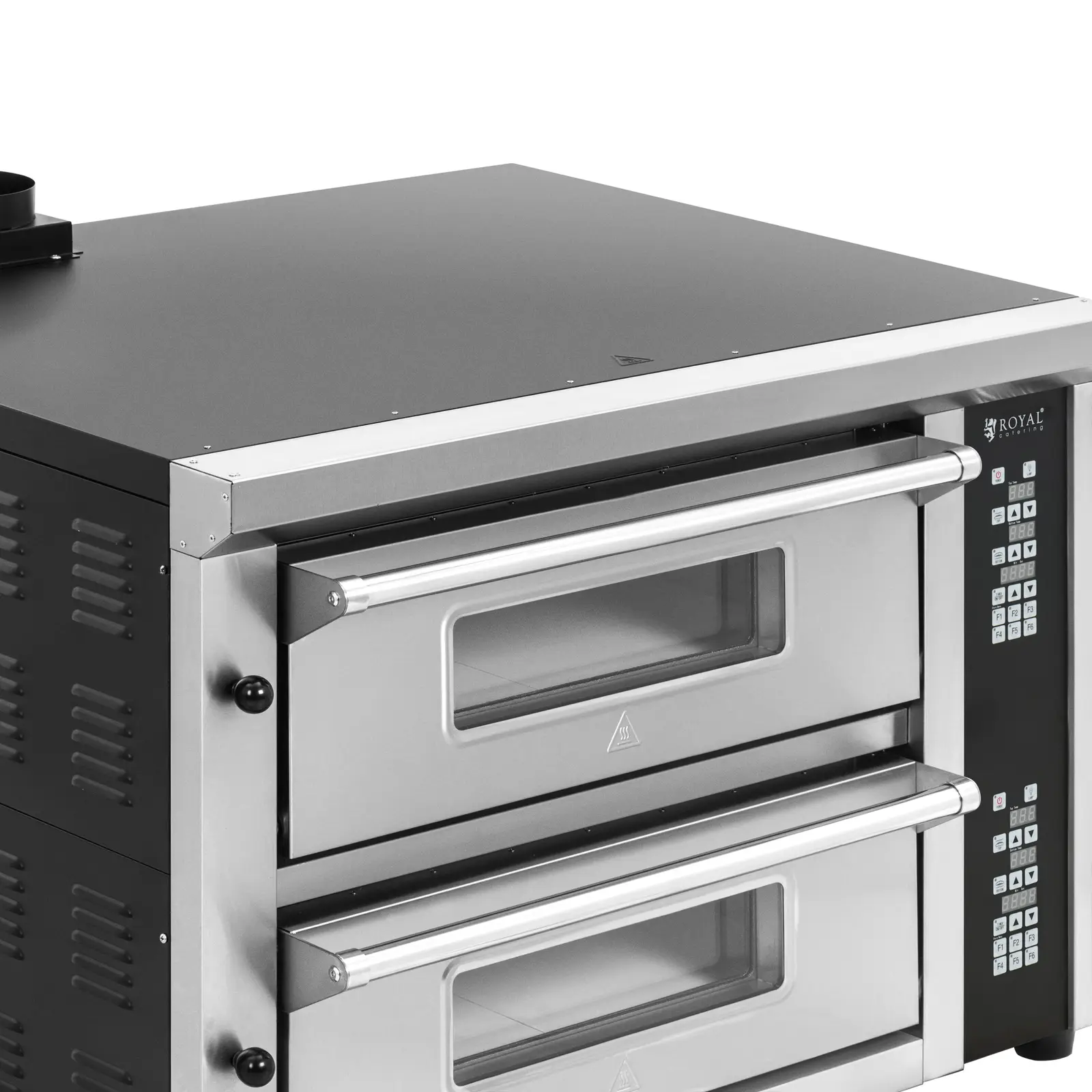 Elektrická pec na pizzu - 4+4 x 33 cm - 2 komory - 8 400 W - 400 V - digitální - šamot - Royal Catering (Délka kabelu: 200 cm)
