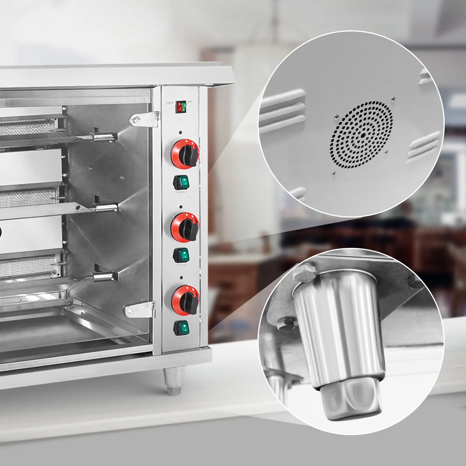 Rôtissoire poulet - à gaz - 3 broches - avec éclairage - Royal Catering (Type(s) de gaz: Propane-butane)