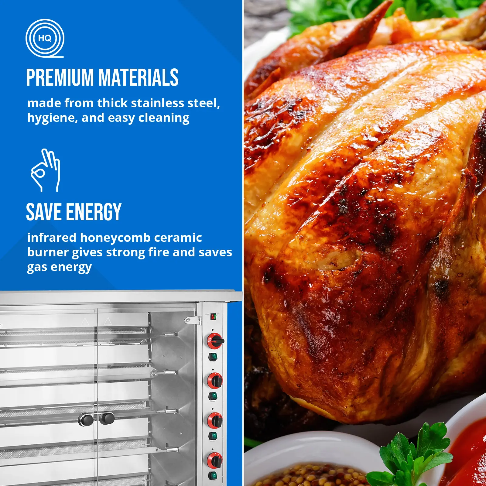 Plynový gril na kuřata - 5 rožňů - s osvětlením a kolečky - Royal Catering (Maximální výkon: 25 kW)