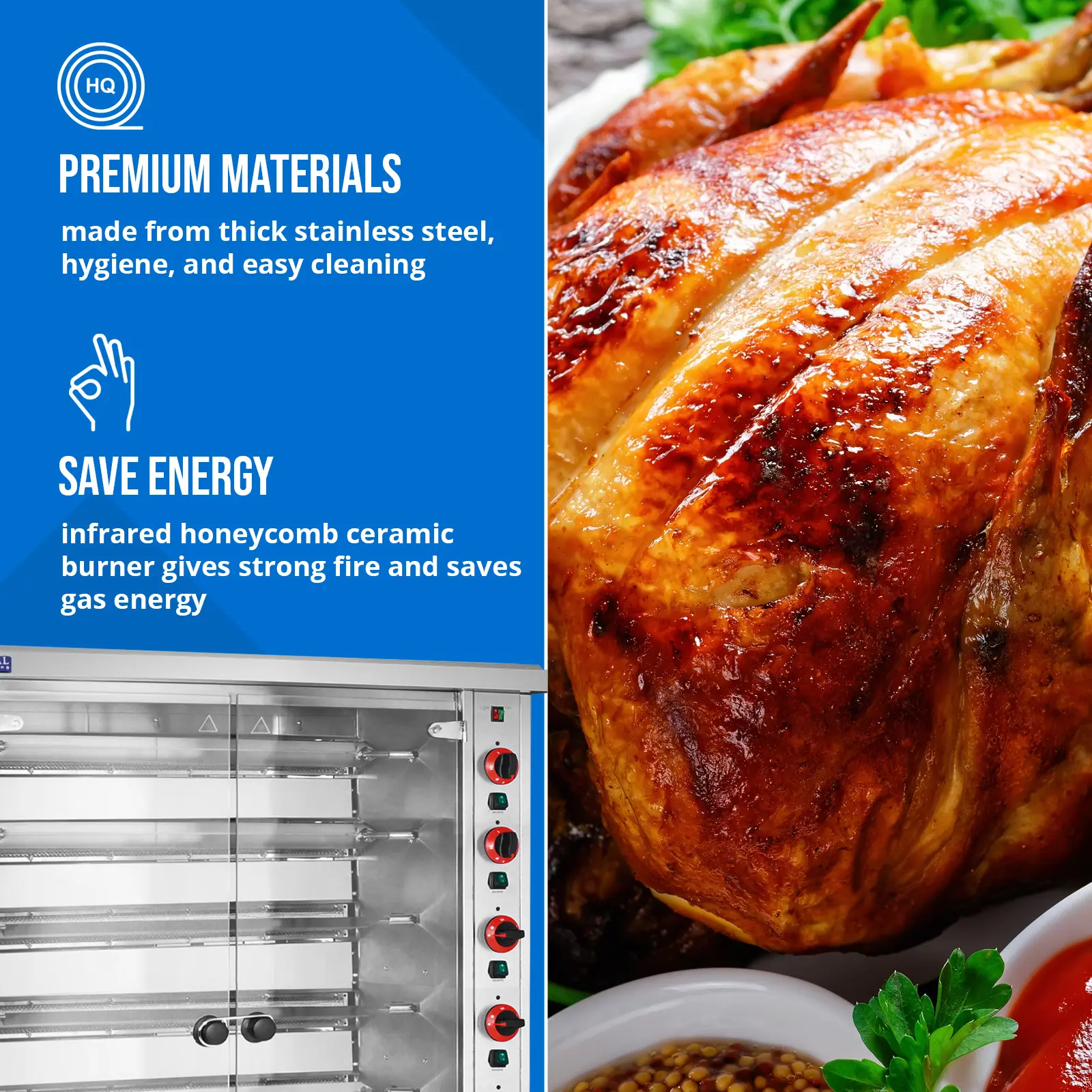  Plynový gril na kuřata - 8 špízů - s osvětlením a kolečky - Royal Catering (Maximální výkon: 40 kW)