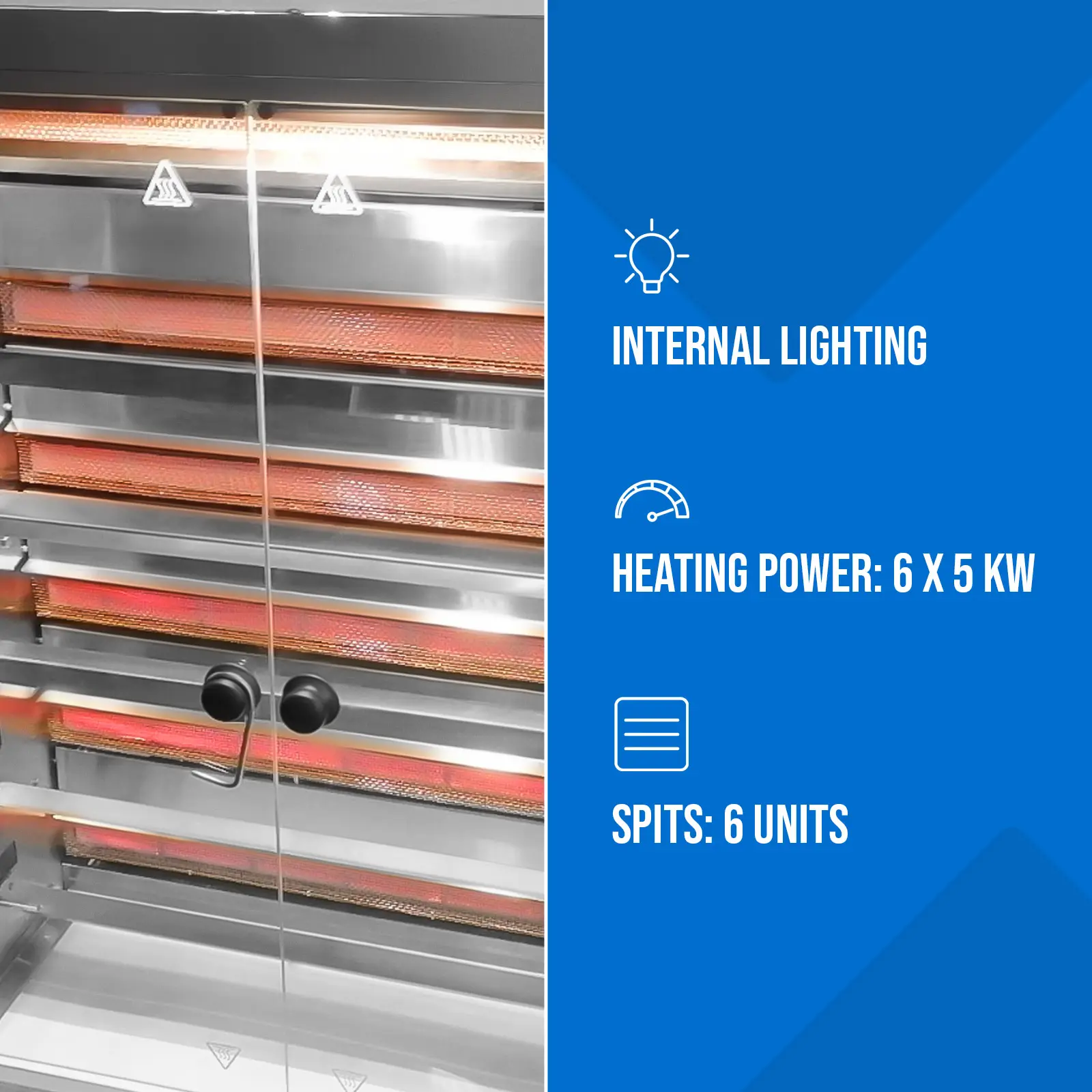  Kippengrill gas - 6 spiesen - met verlichting, wielen & 2 lades - Royal Catering (Max. druk: 50 mBar)