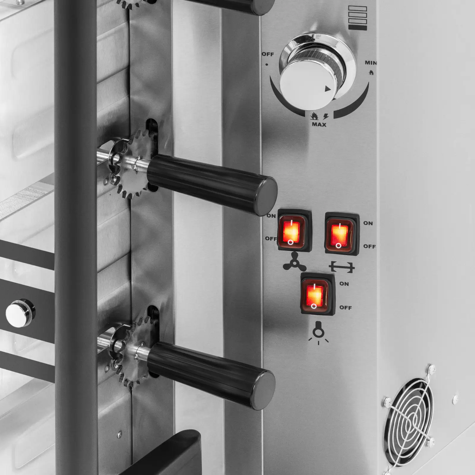 Plynový gril na kuřata - 6 špízů pro 36 kuřat - s osvětlením a kolečky - Royal Catering (Maximální výkon: 22 kW)