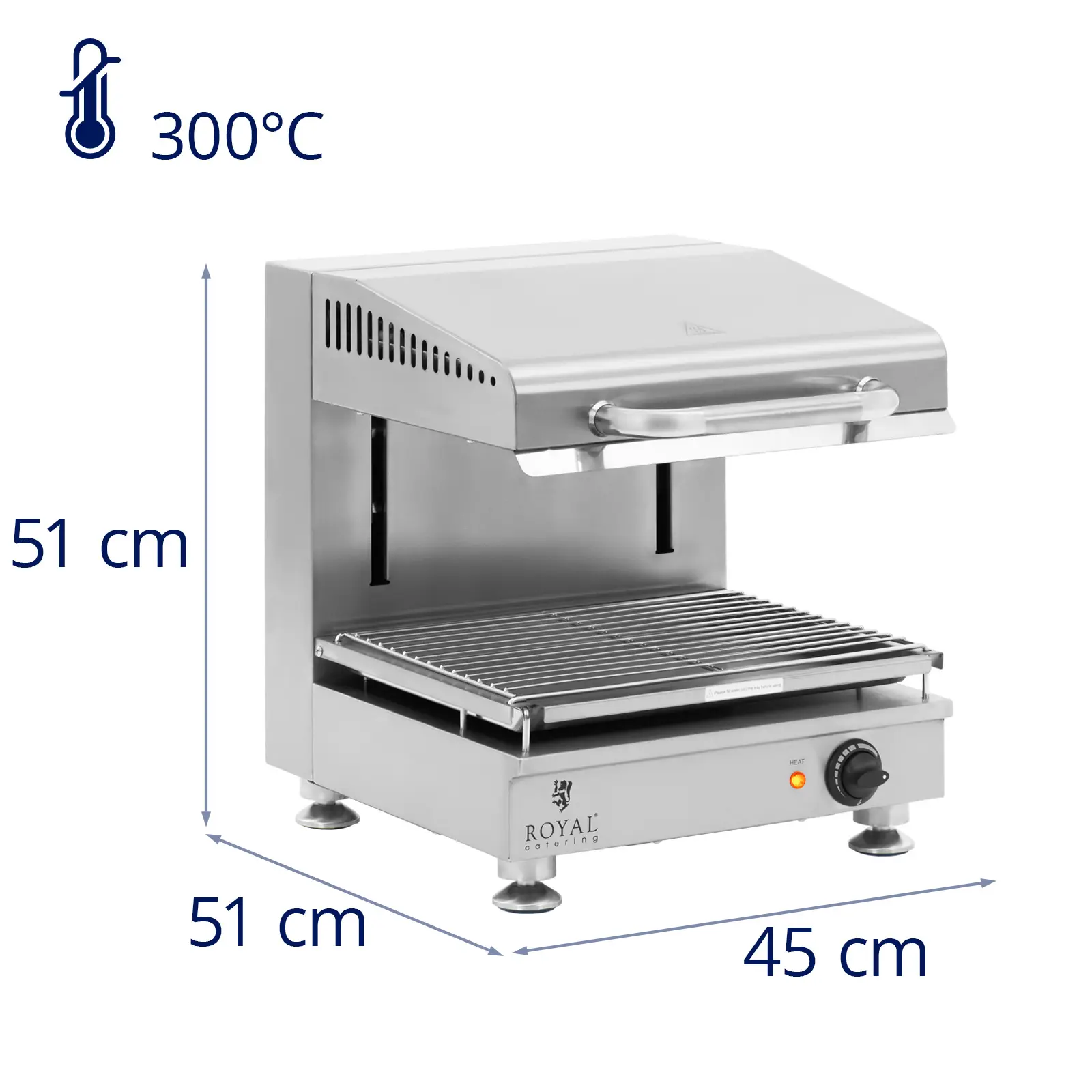 Gril salamander - 2 800 W - 230 V - 45 cm - výškově nastavitelný ohřev - Royal Catering