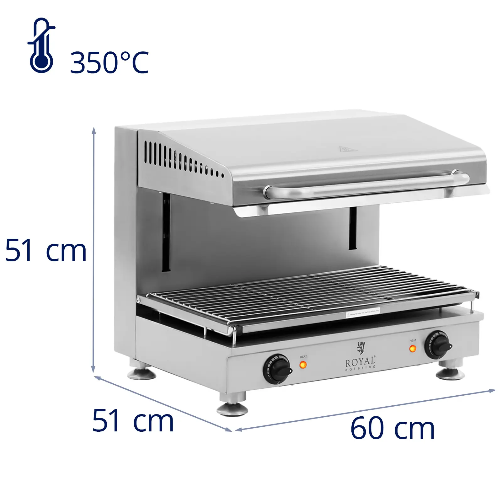 Gril salamander - 5 000 W - 400 V - 60 cm - výškově nastavitelný ohřev - Royal Catering