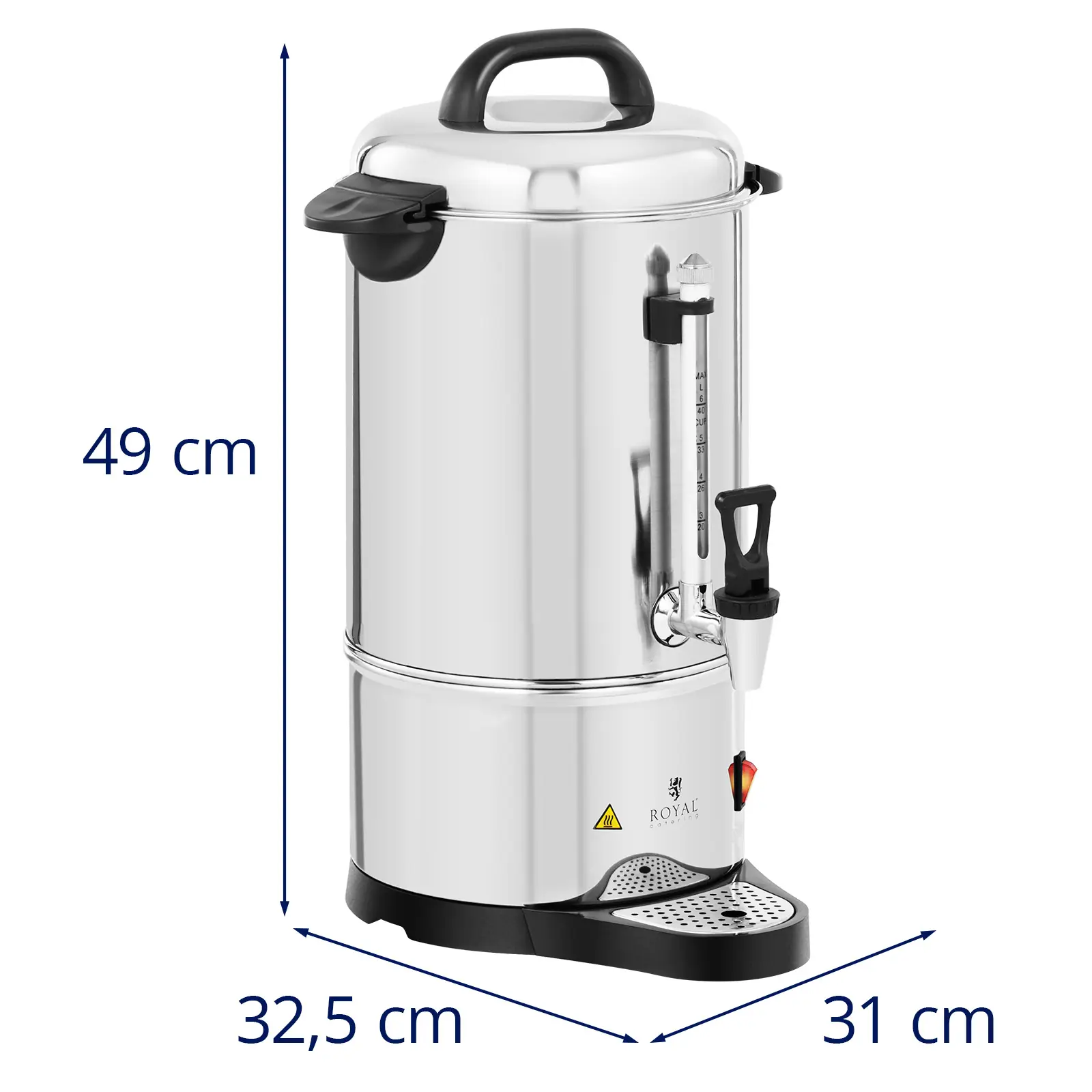 Factory second Filter Coffee Machine - 6 l - stainless steel - level indicator - Royal Catering (Colour: Silver)