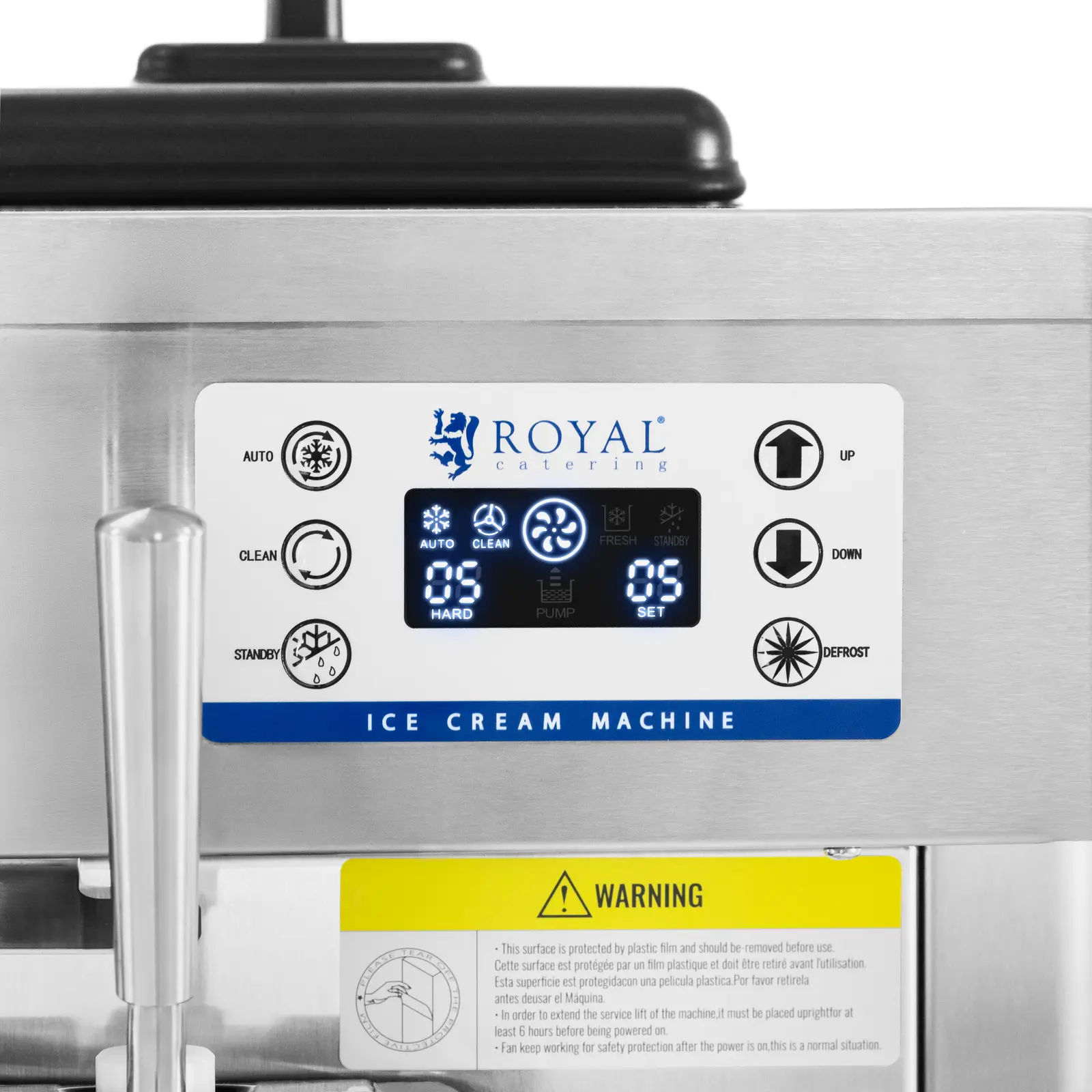 Mașină de înghețată soft - 20 l/h - 1670 W - 2 sortimente + amestec din ambele - răcire prealabilă - Royal Catering (Compresor: Donper)