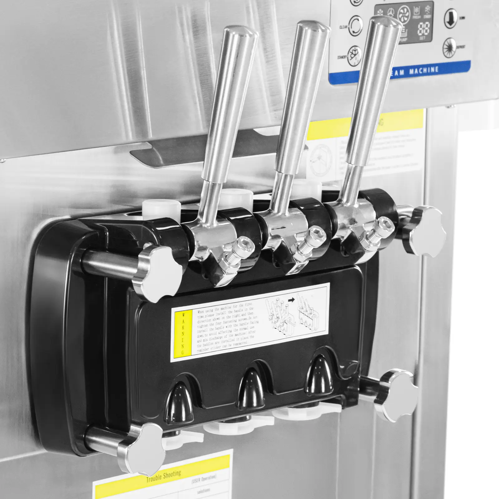 Mașină de înghețată soft - 20 l/h - 1670 W - 2 sortimente + amestec din ambele - răcire prealabilă - Royal Catering (Roți: Da)
