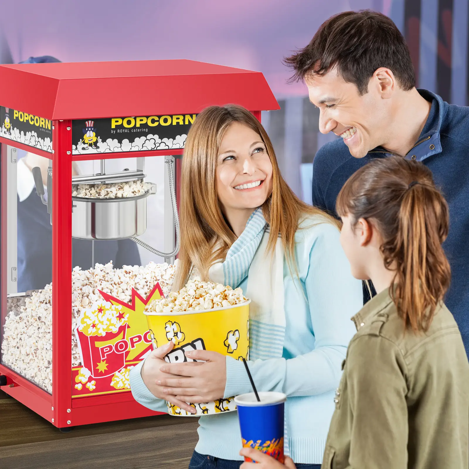 Popcorn machine - 1500 W - 5kg/h - red - Royal Catering (Chamber capacity: 88 l)