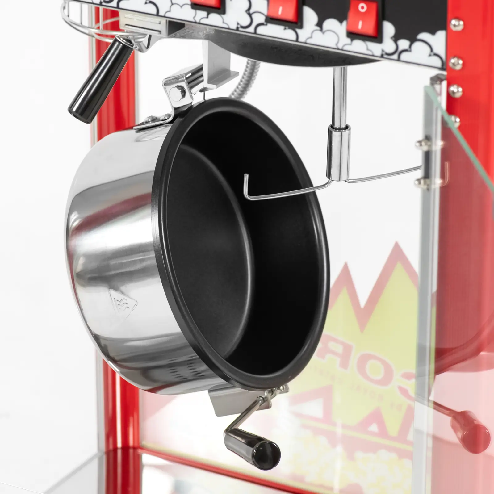 Popcorn machine - 1500 W - 5kg/h - red - Royal Catering (Non stick pot coating: Yes)