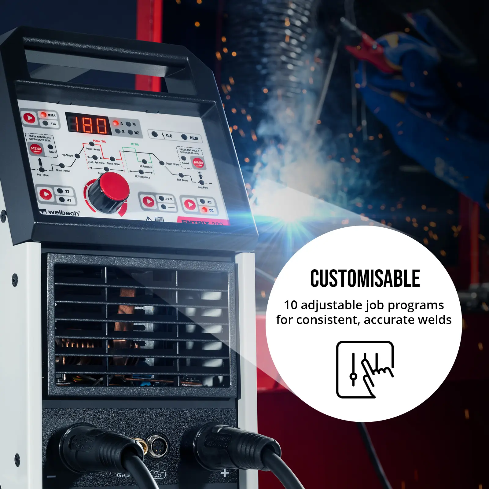 Aluminiumsvets - TIG AC/DC - 200 A - Digital - 230 V - Puls (2T / 4T: Ja)