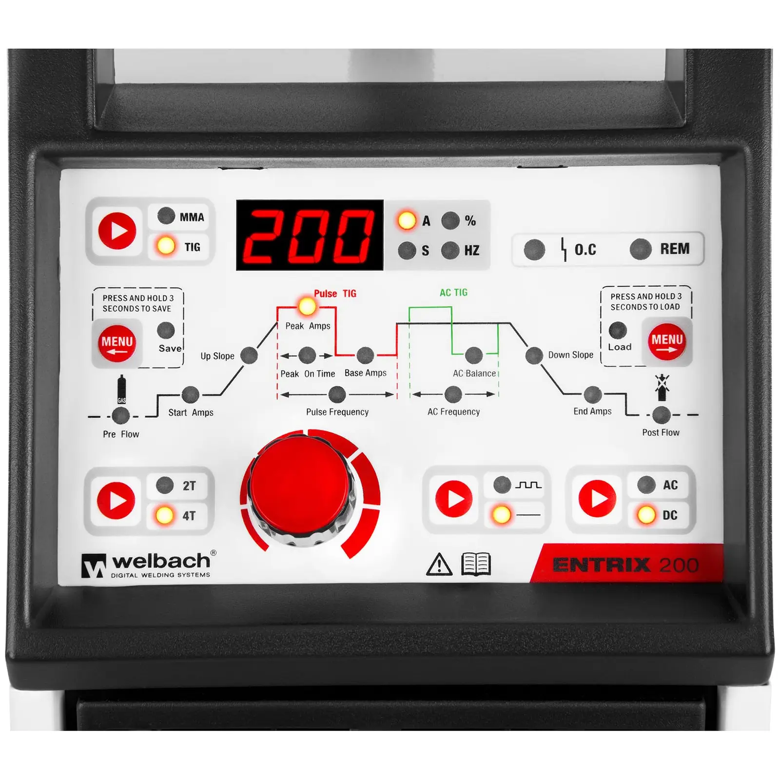 Aluminiumsvets - TIG AC/DC - 200 A - Digital - 230 V - Puls (2T / 4T: Ja)