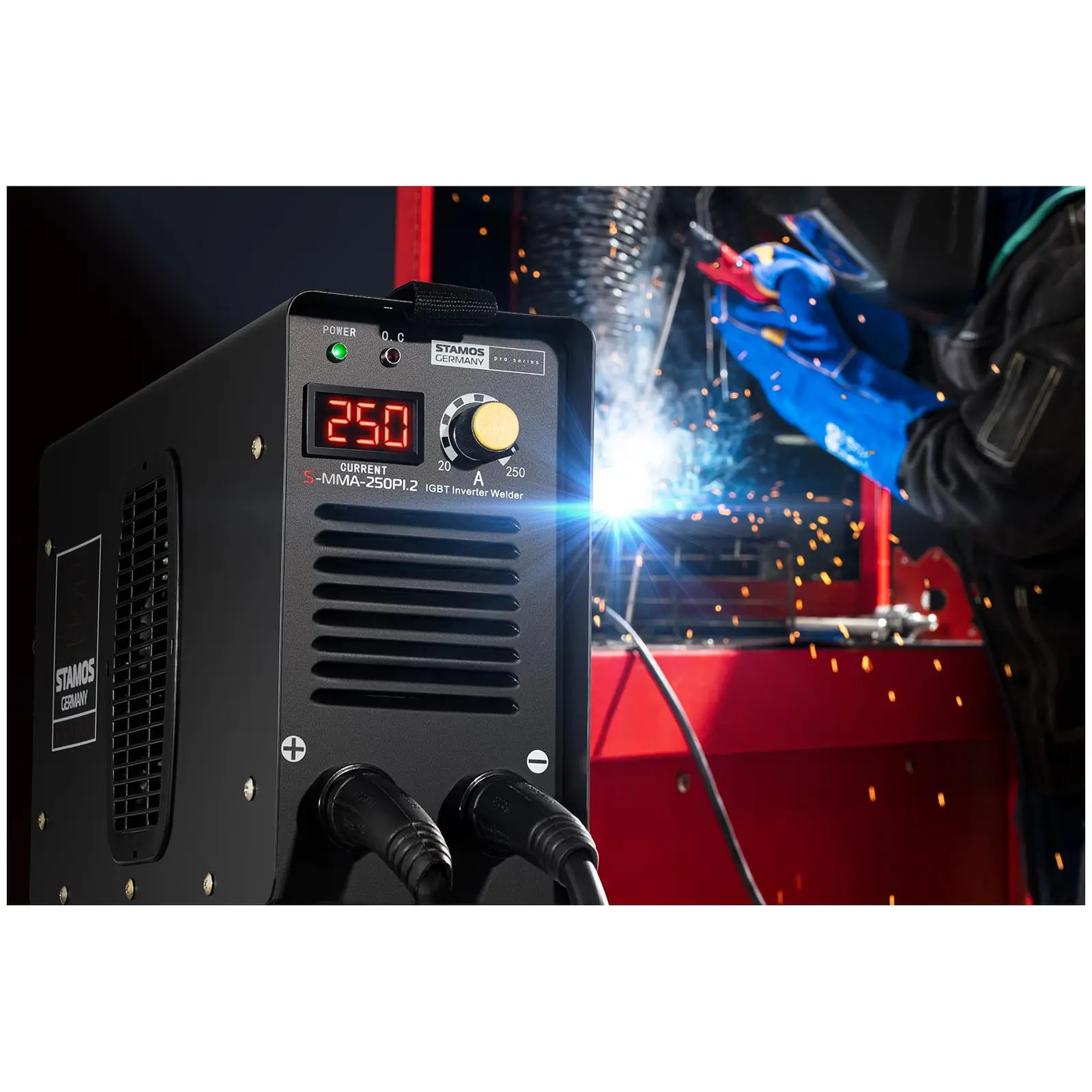 Equipo de soldadura por electrodo MMA - 250 A - cables de 8 m - Hot Start - PRO