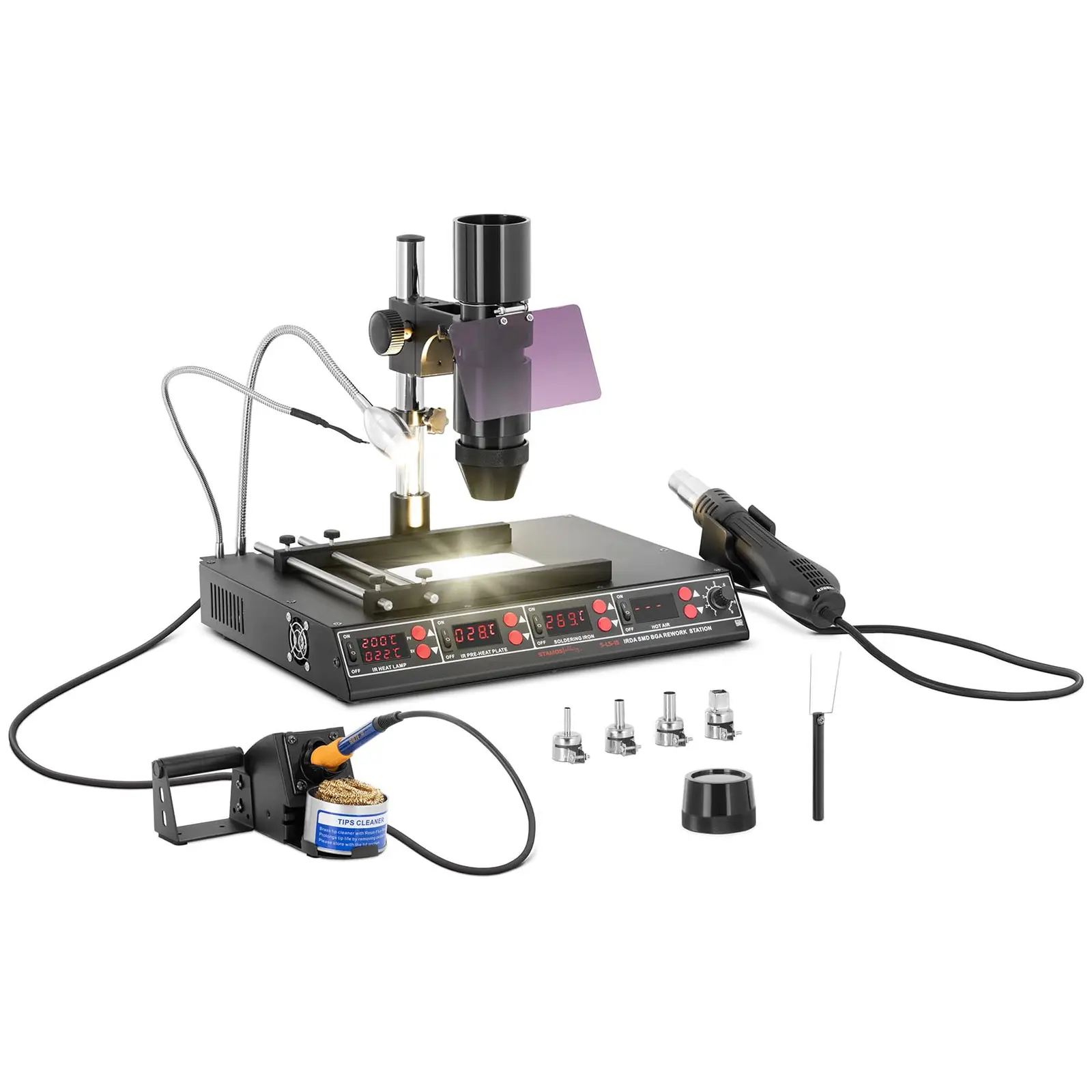 Factory second Soldering Station with pre-heating plate and infrared lamp – 1450W – 4 x LED – Basic