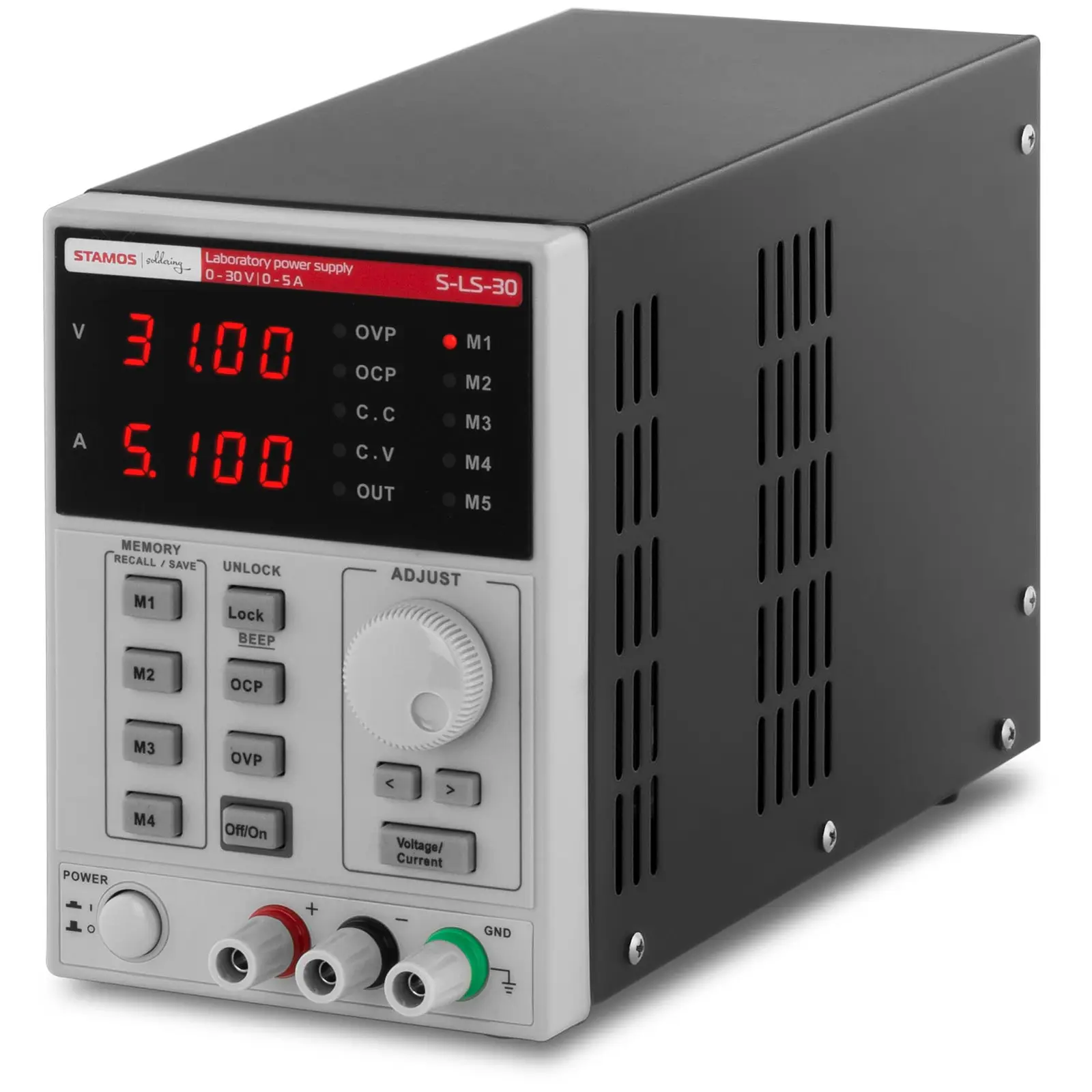 Strømforsyning - 0-30 V, 0-5 A DC, 250 W - 4 hukommelsespladser
