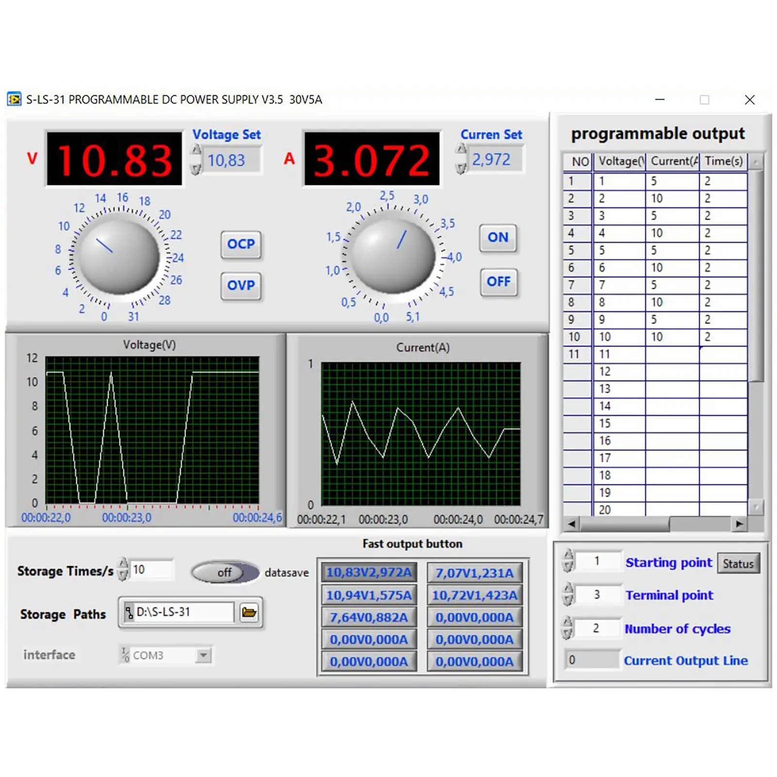 Laboratorieaggregat - 0-30 V, 0-5 A DC, 250 W ¬¬¬- USB - 4 Minnesinställningar