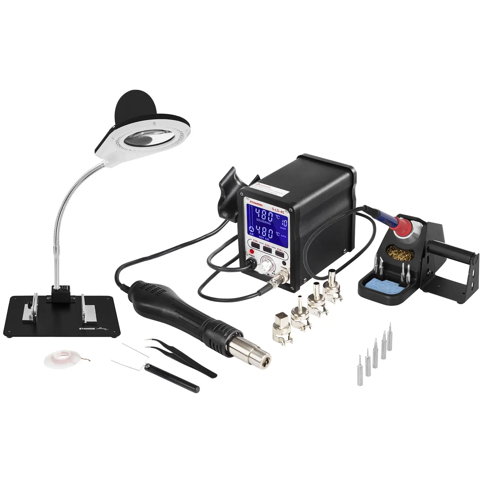 Set - Station de soudage numérique - 70 W - Boutons de sauvegarde + Accessoires + Lampe-loupe